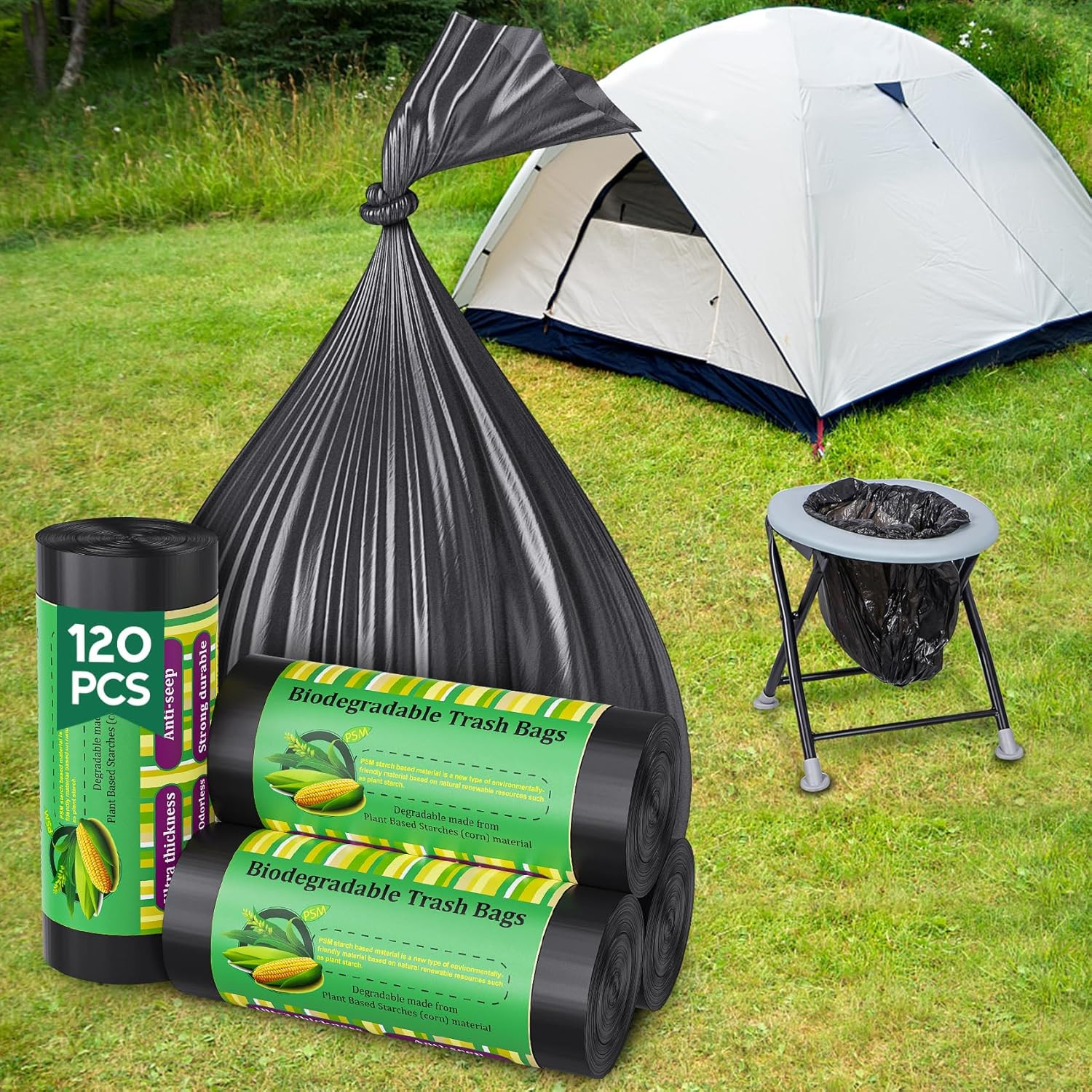 120 Portable Camping Toilet Bags, Biodegradable Compostable 5-8 Gallon Emergency