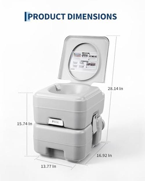 Portable Travel Toilet, T Outlet Water, RV Potty with 5.3 5.3 Gal Waste Tank