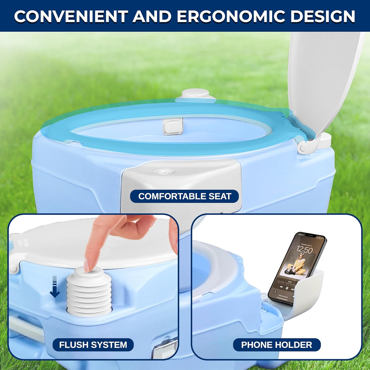 5.3 Gal Portable Camping Toilet for Adults, 100+ Flushes Porta Potty Camp Toilet