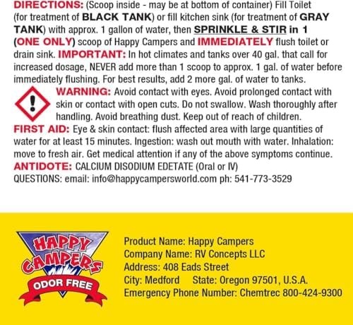 Happy Campers RV Toilet Treatment & Holding Tank Treatment – Controls Odors, Hel