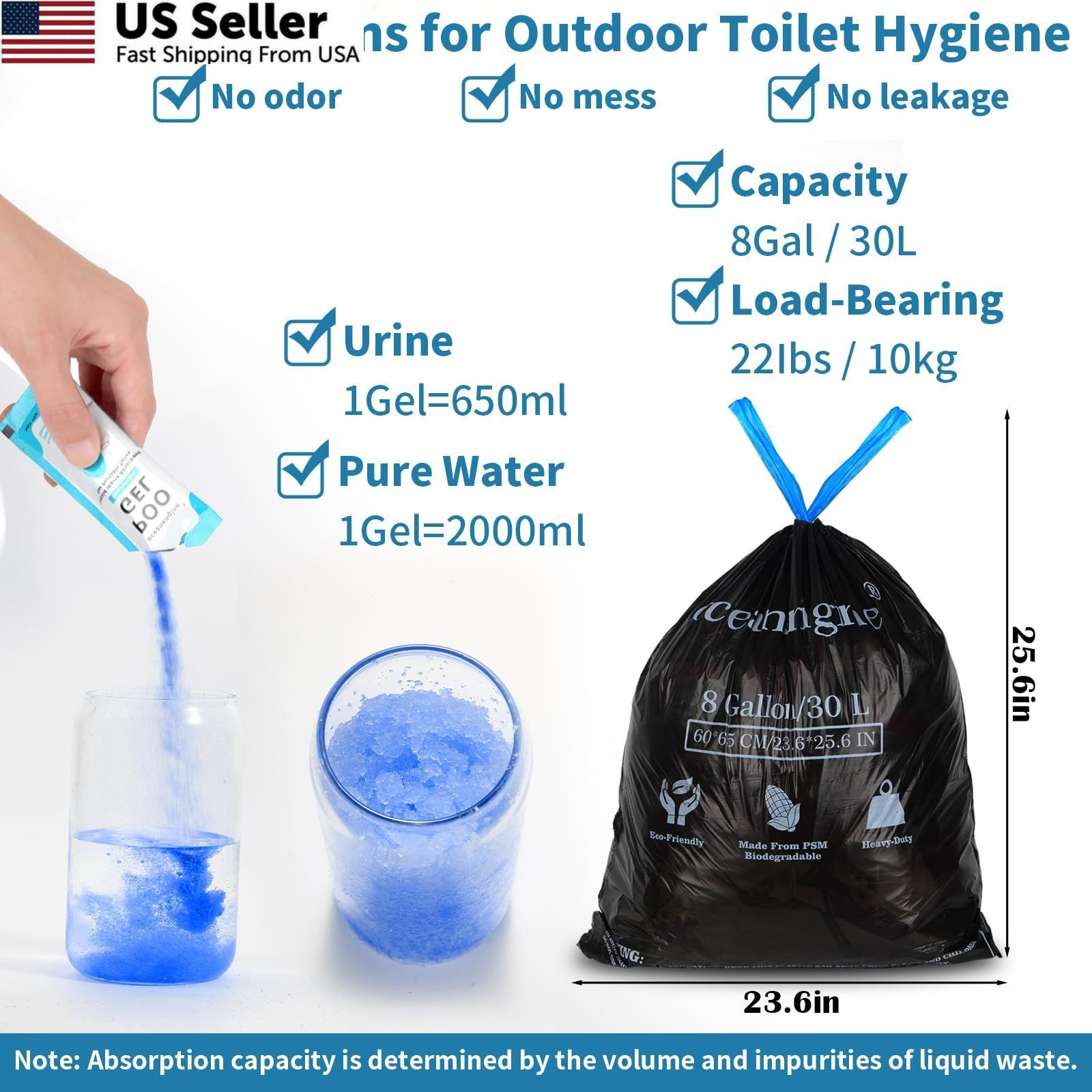 Portable Toilet Bags 2 Count (Pack of 20), ​40 Count: 20 & 20 Gel Packs