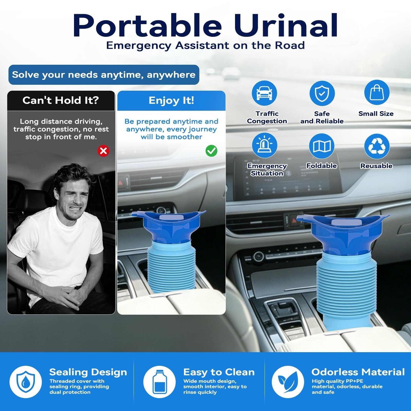 Portable Urinal for Men and Women, 750ml Emergency Pee Bottle