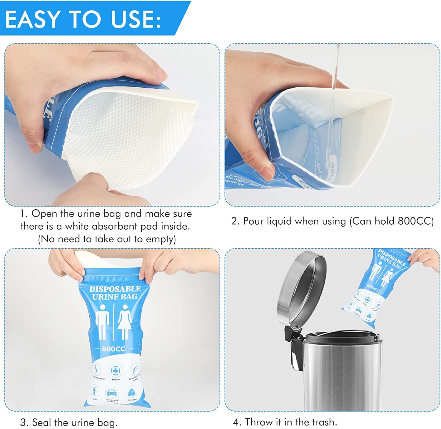 Disposable Urine Bag,12 PCS 800ML for Travel, Emergency Portable Pee Bag