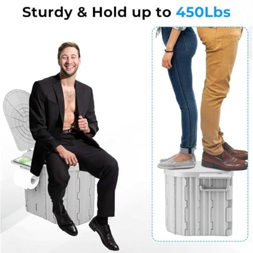 Portable Toilet for Adults, Foldable Plastic Toilet, with Lid and Paper Gray