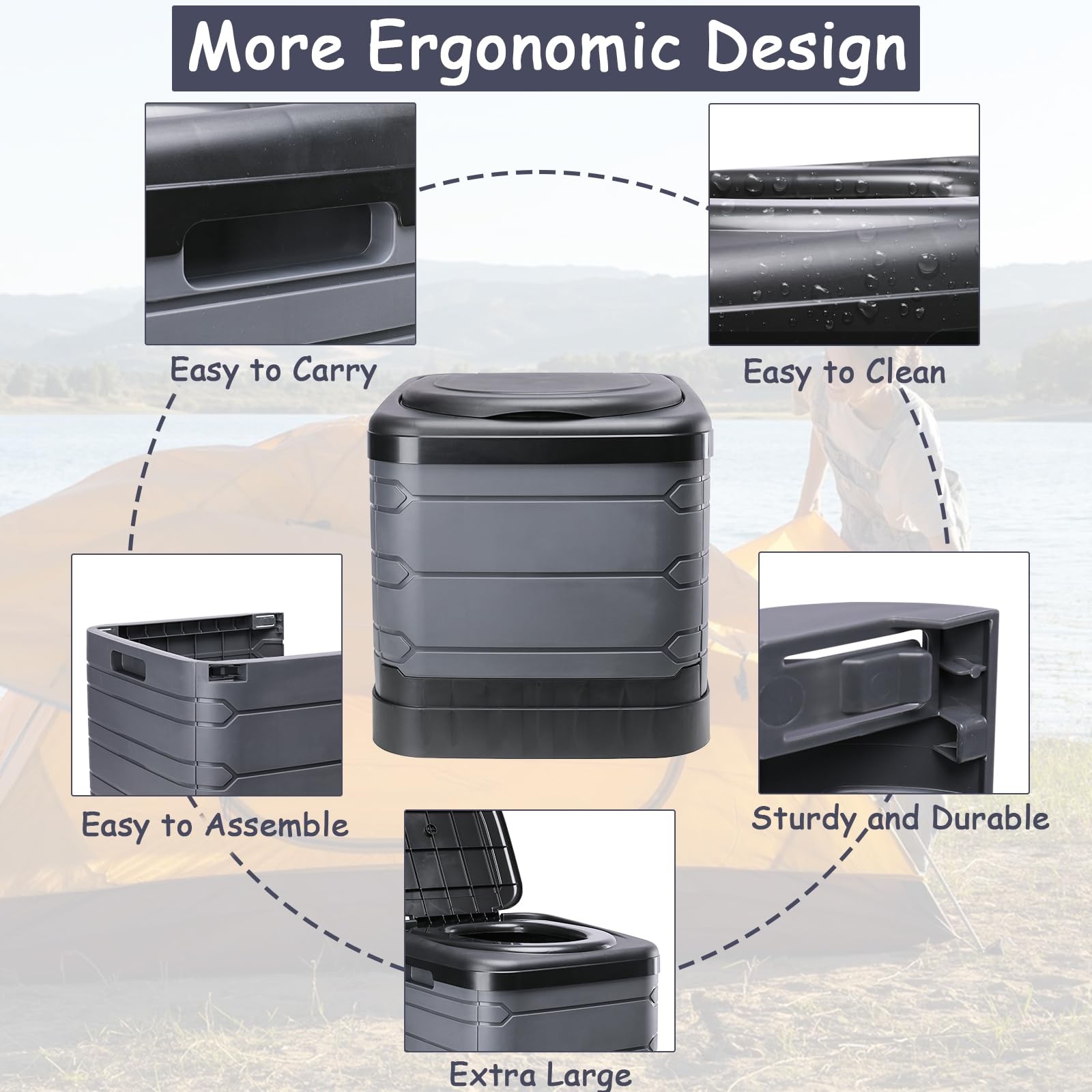 Upgrade XXXL Portable Toilet for Camping, Extra Large Folding Toilet for Adul…