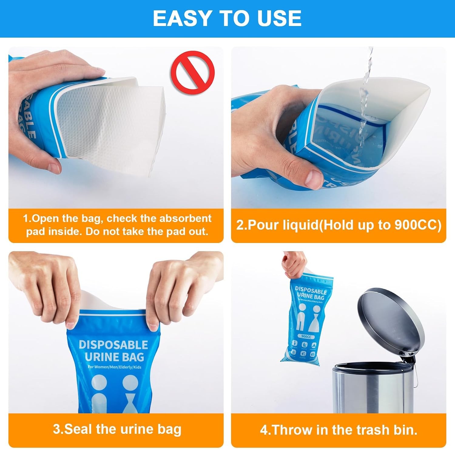 900ML Disposable Pee Bags 12PCS | Travel Urinal for Men Women Kids Camping