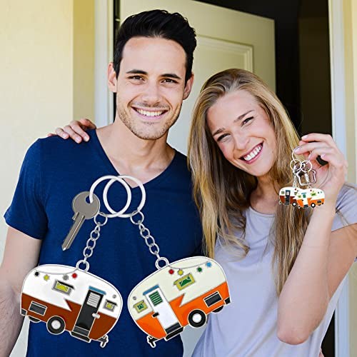Thinp 2 Pieces Camper Keychain, RV Camper Keyring Accessories for Yellow+brown