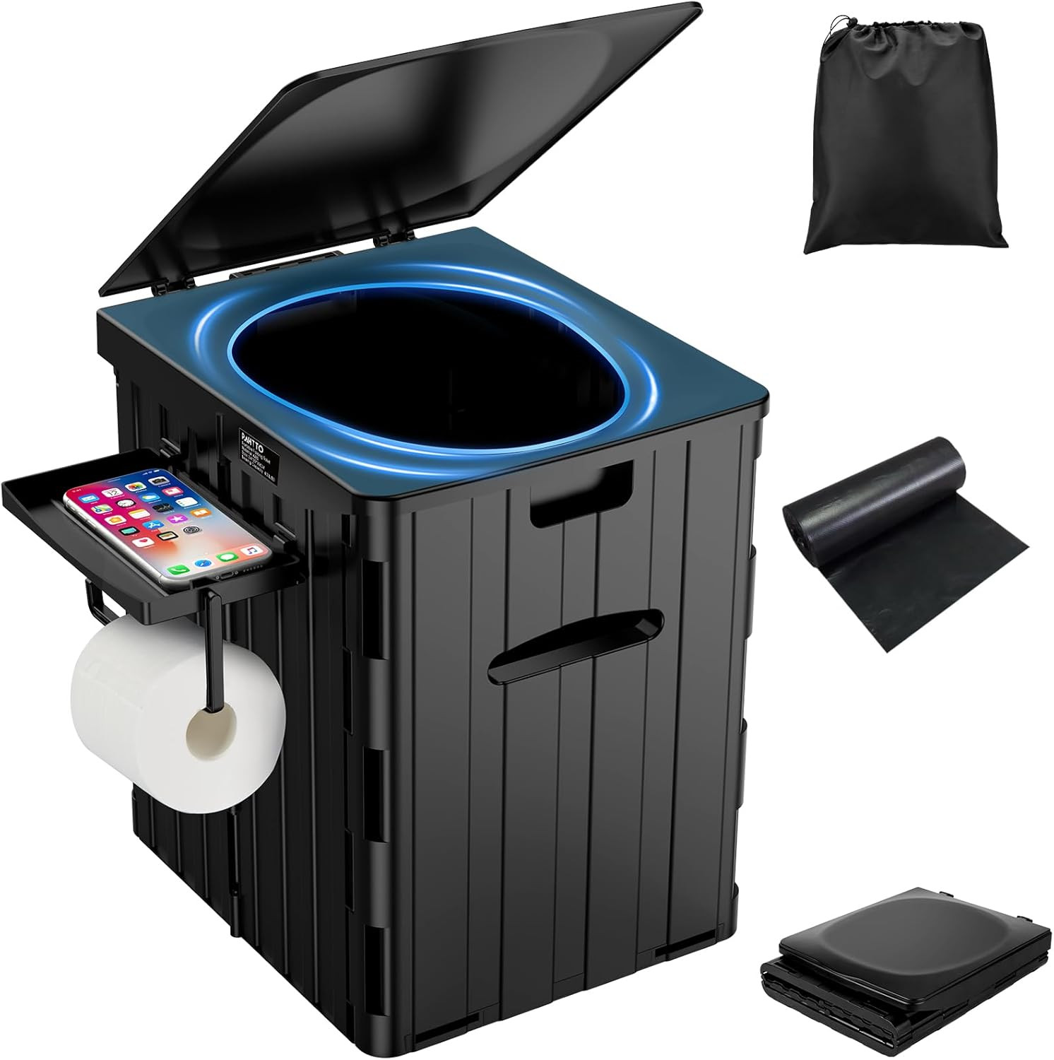 XL Portable Toilet for Adults, Extra Large 15.4″ H Foldable Camping with Detacha