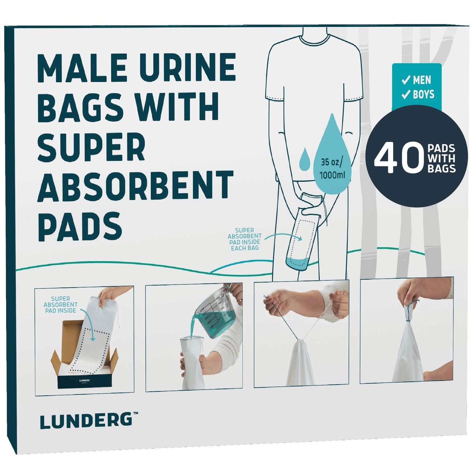 Disposable Urine Bags for Men with Super Absorbent Pad – Value Pack 40 Count …