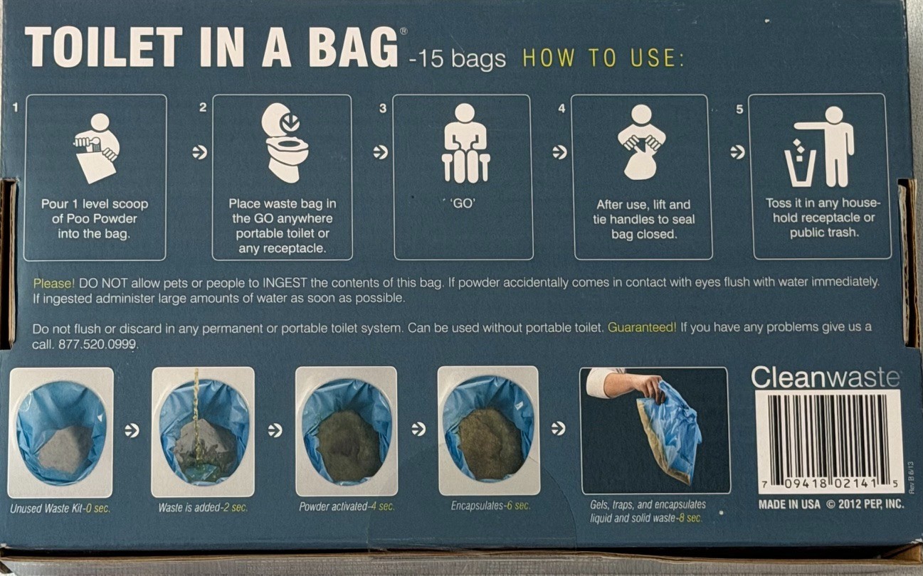 Cleanwaste Toilet in a Bag 15 Pack Portable Camping Emergency Waste Bags New Box