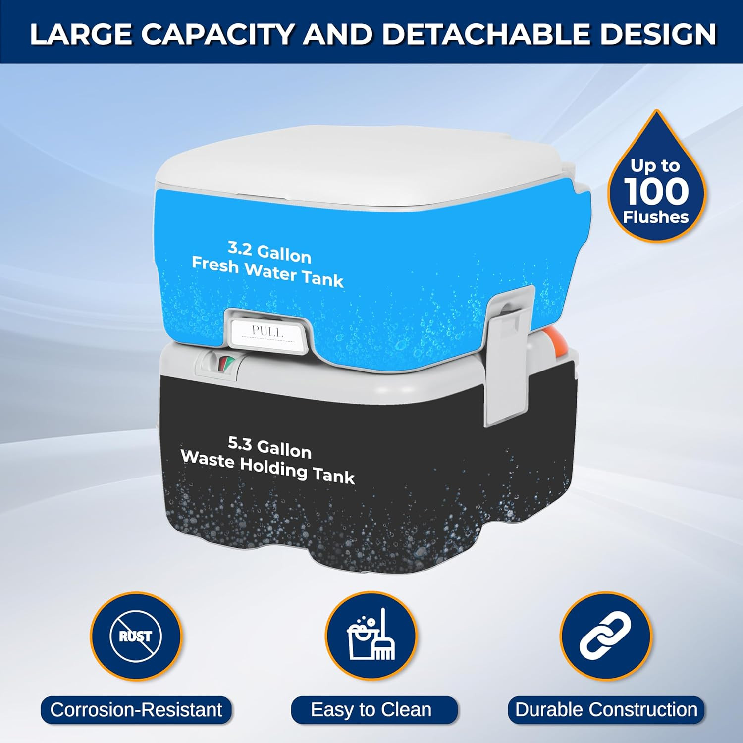 5.2 Gal Portable Camping Toilet for Adults, 100+ Flushes, Porta Potty Camp Toile
