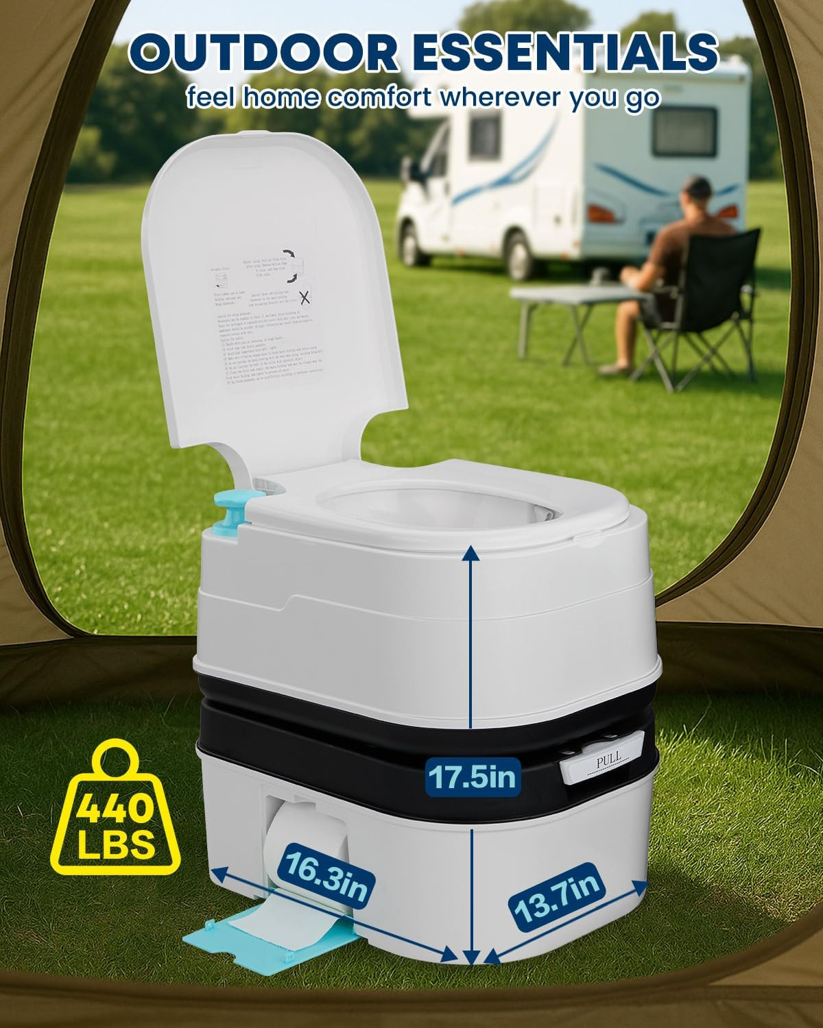 Kohree 6.34 Gal Portable Toilet for Adults: Large Camping Toilet with Detachable
