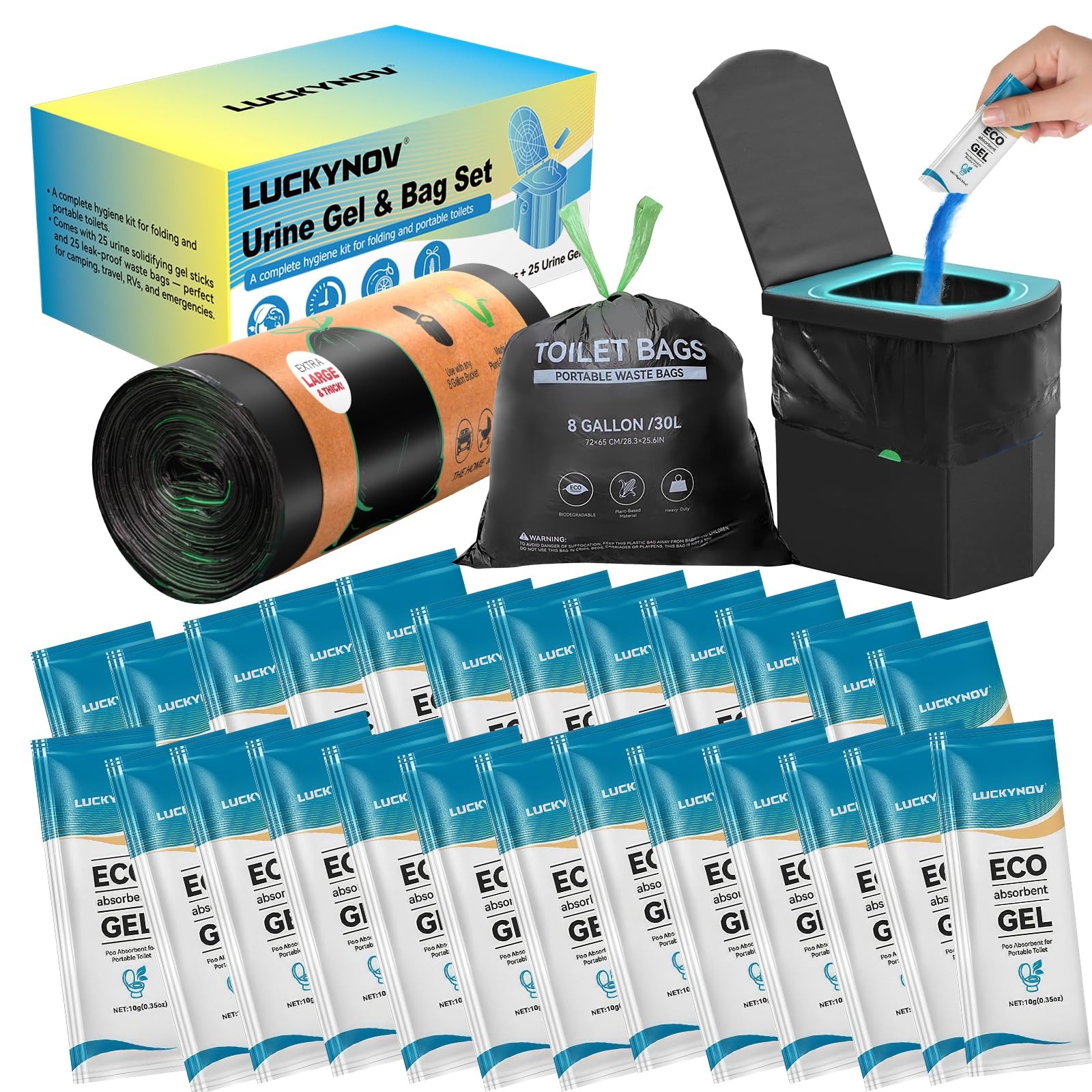 25 Portable Toilet Bags with 25 Poo Gels, 8 Gallon Leak-Proof Camping Toilet …