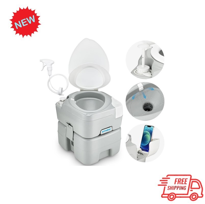Portable Camping Toilet 5.3 Gal, 20L, Elongated Bowl, Leak‑Proof, Adults/RV/Boat