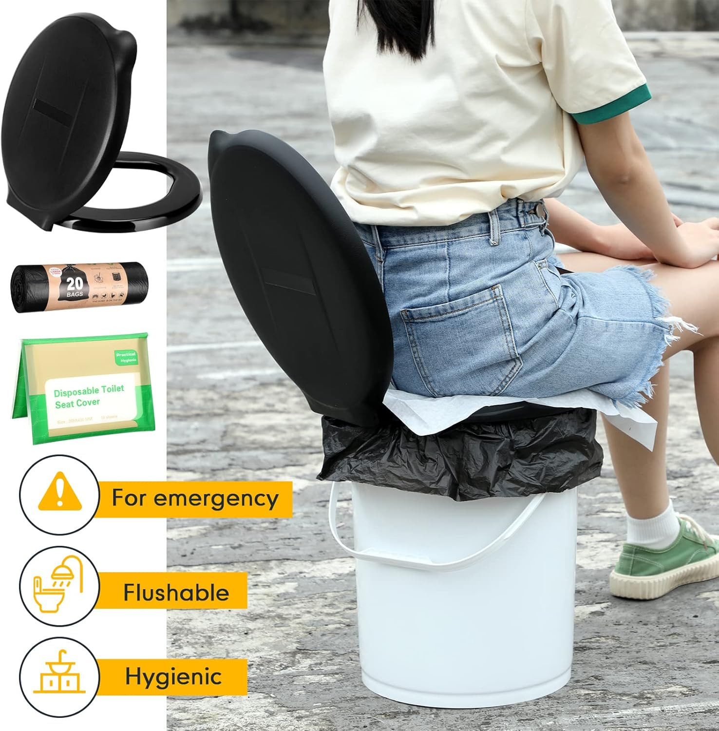 1 Set 5 Gallon Bucket Toilet Seat with Lid Portable Bags and Paper Covers Set…