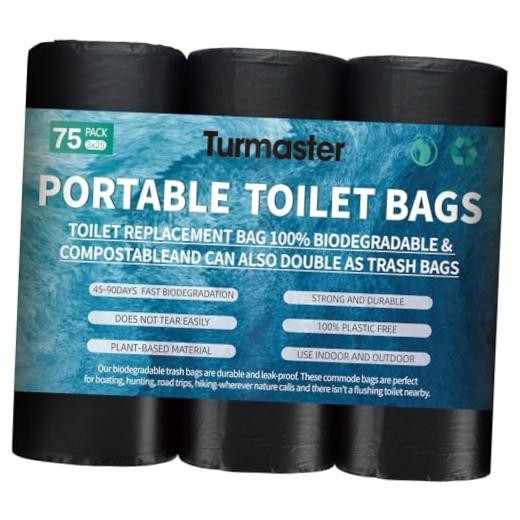 25/50 / 75 Pcs Portable Camping Toilet Bags,5 Gallon Compostable Toilet 3 Rolls