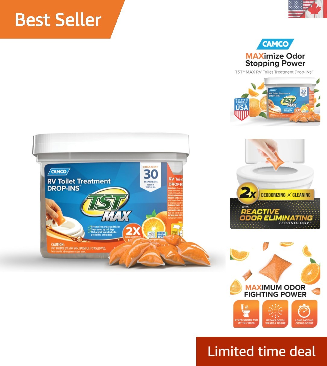 TST MAX RV Toilet Treatment Drop-INs – 30-Pack Orange Scent, 7 Days Odor Control