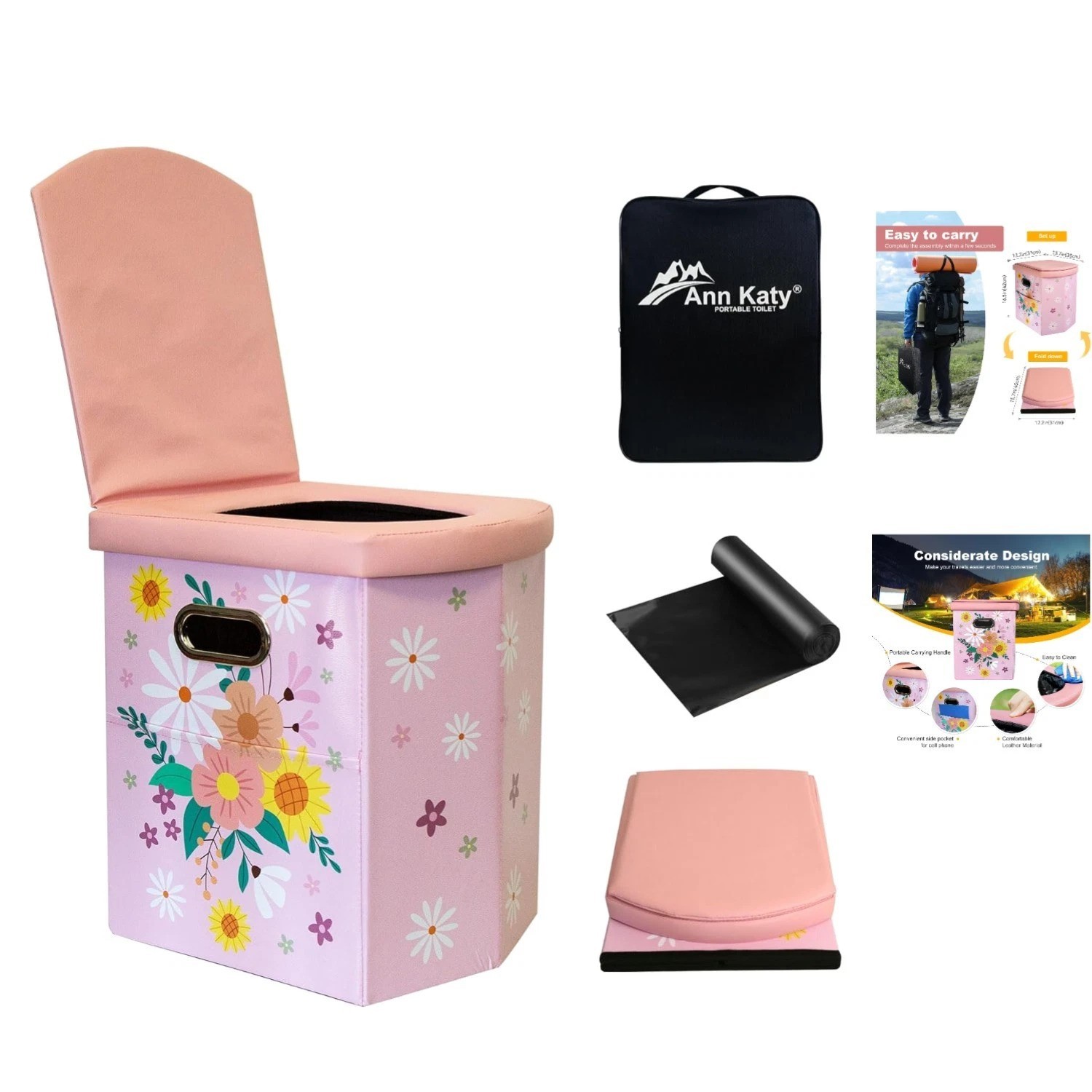 Upgrade XL Portable Toilet: Luxury Leather Folding Toilet for Camping & Travel