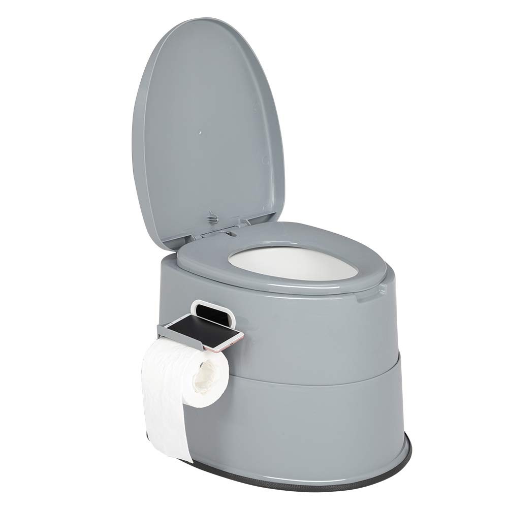 Portable Toilet | Indoor Outdoor Commode w/Detachable Inner Bucket, Grey