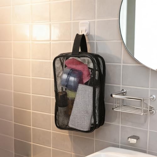 Mesh Shower Bag, Black Portable Shower Bags for Men Mesh Showers Caddy