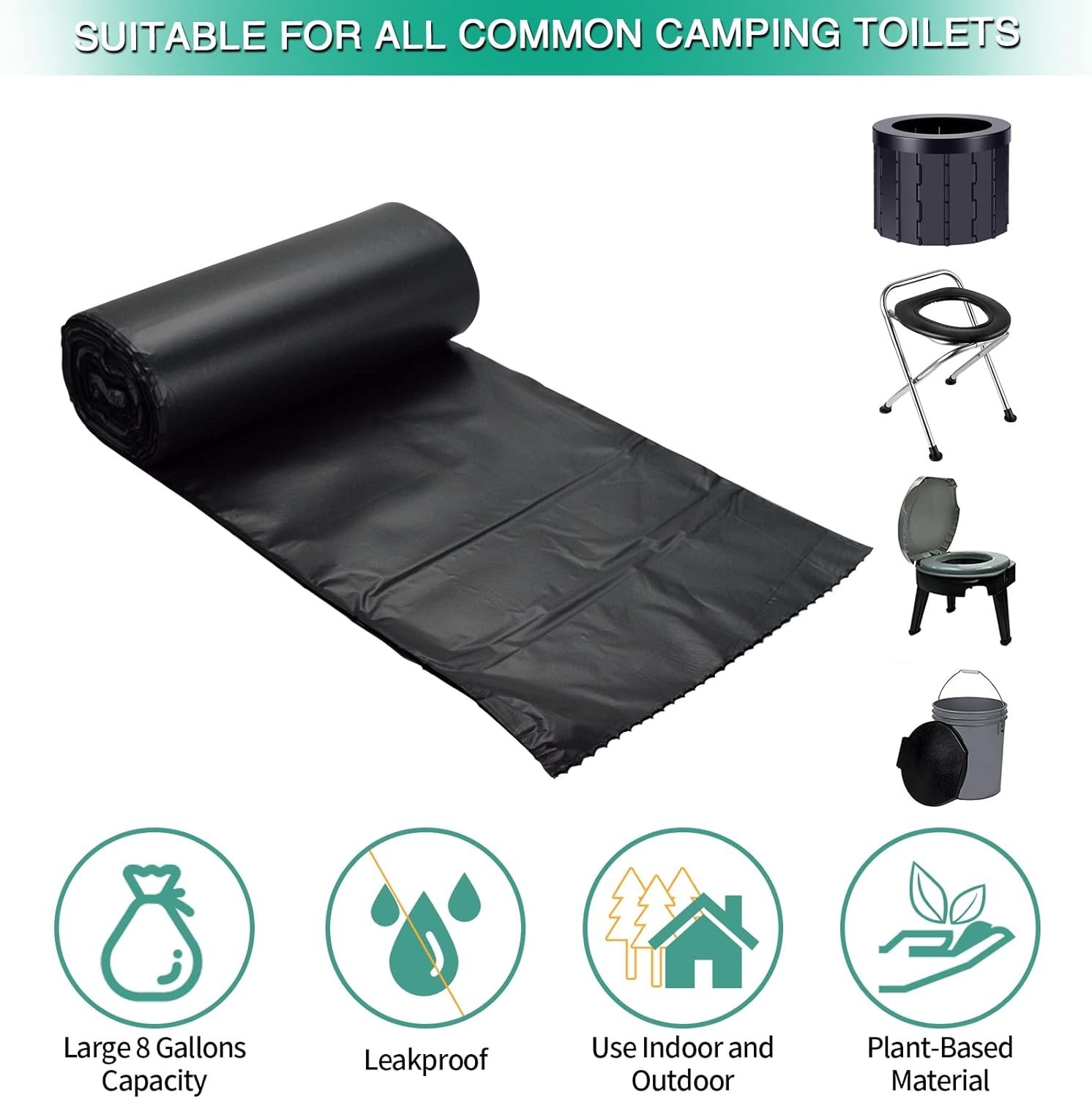 Biodegradable Toilet Bags for 5 Gallon Buckets – 20 Count Portable Solution