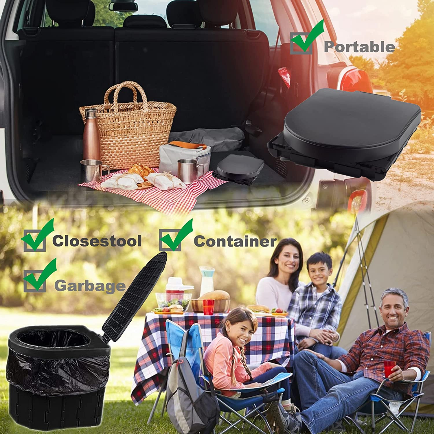 Camping Toilet, Portable Toilet for Adults & Kids, Foldable Potty & Outdoor Emer