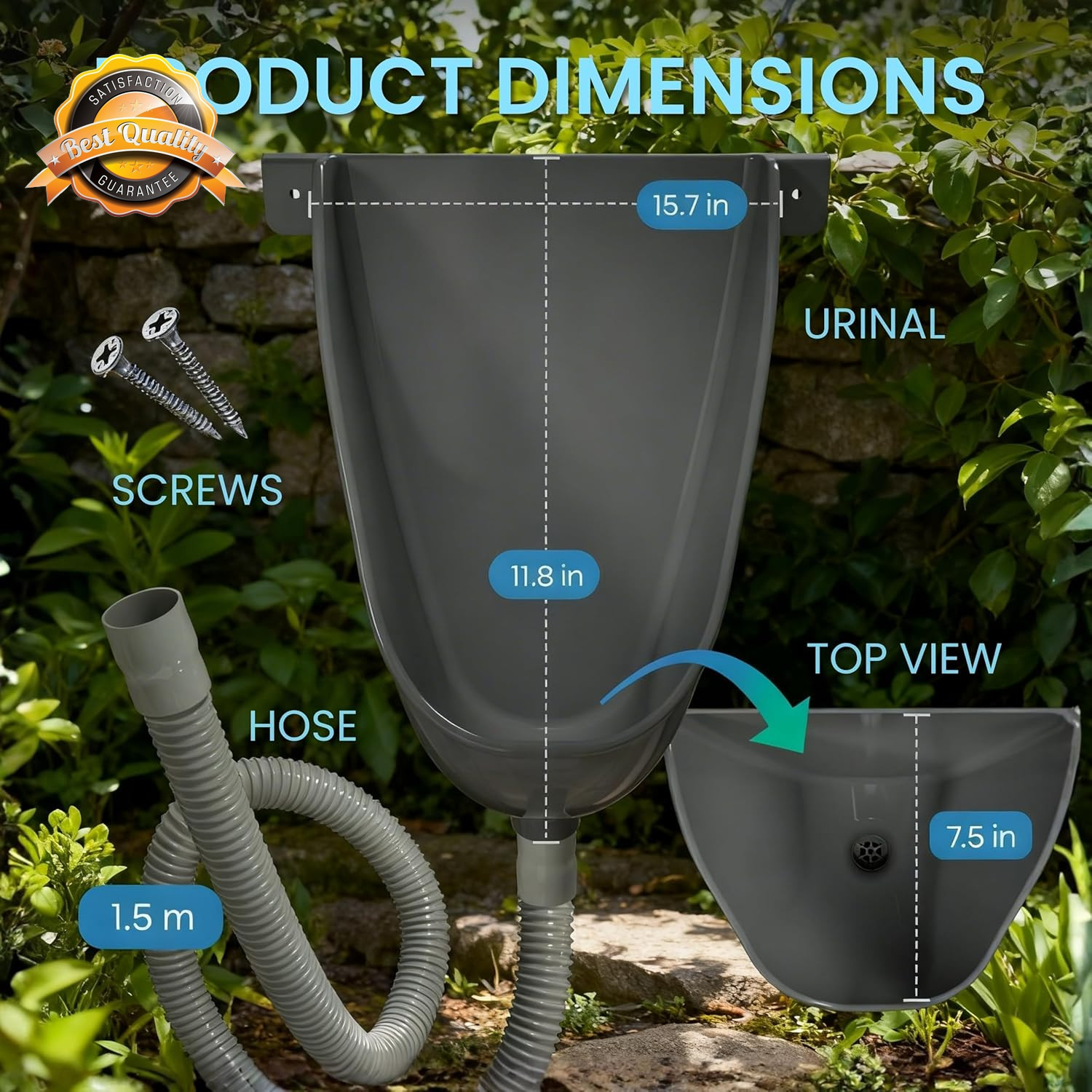 Waterless Urinal with Hose – UV Resistant outside Urinal, Outdoor Plastic Urinal
