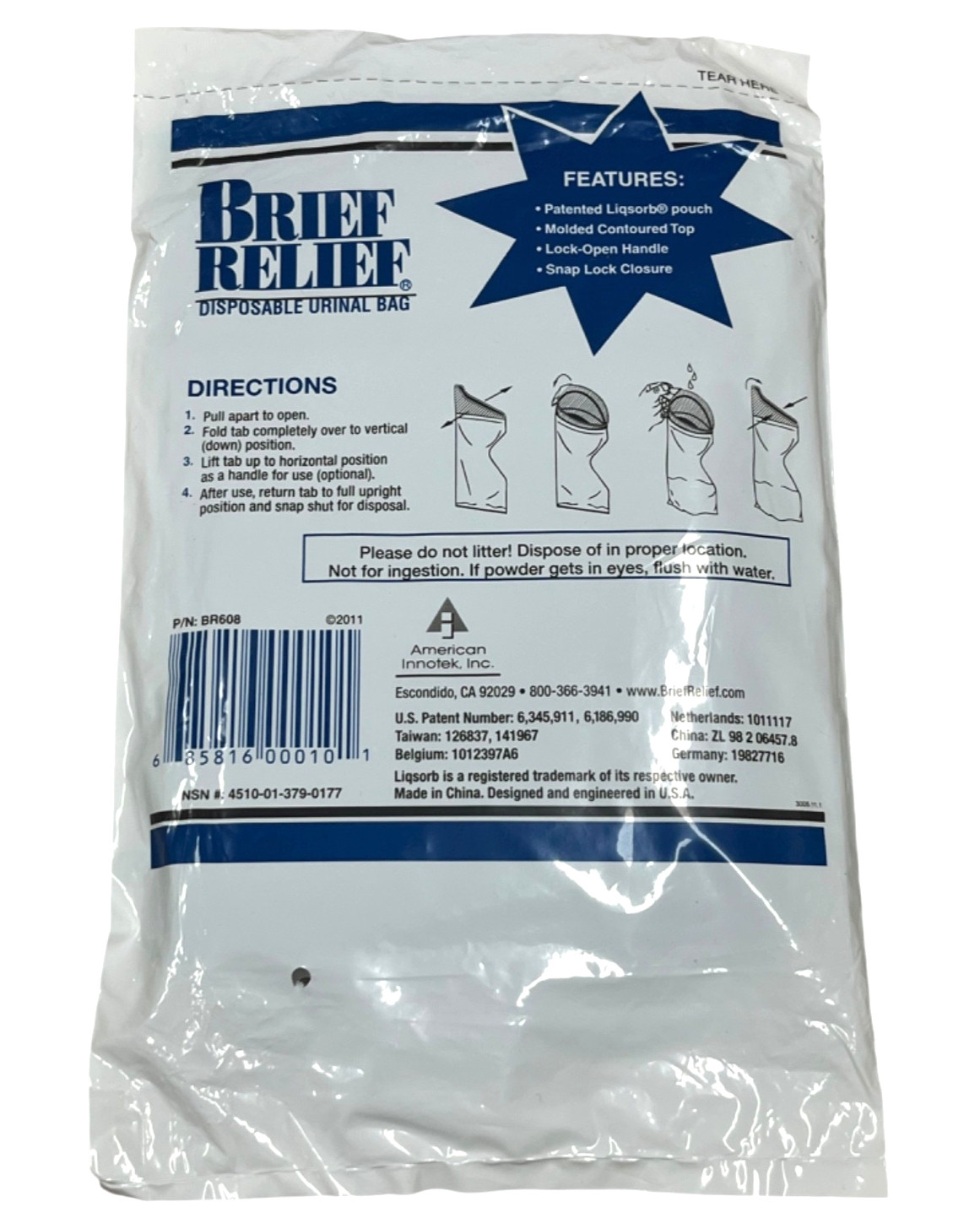 Lot of 10 Brief Relief Disposable Urinal Bags Large 20oz Emergency No Odor BR608