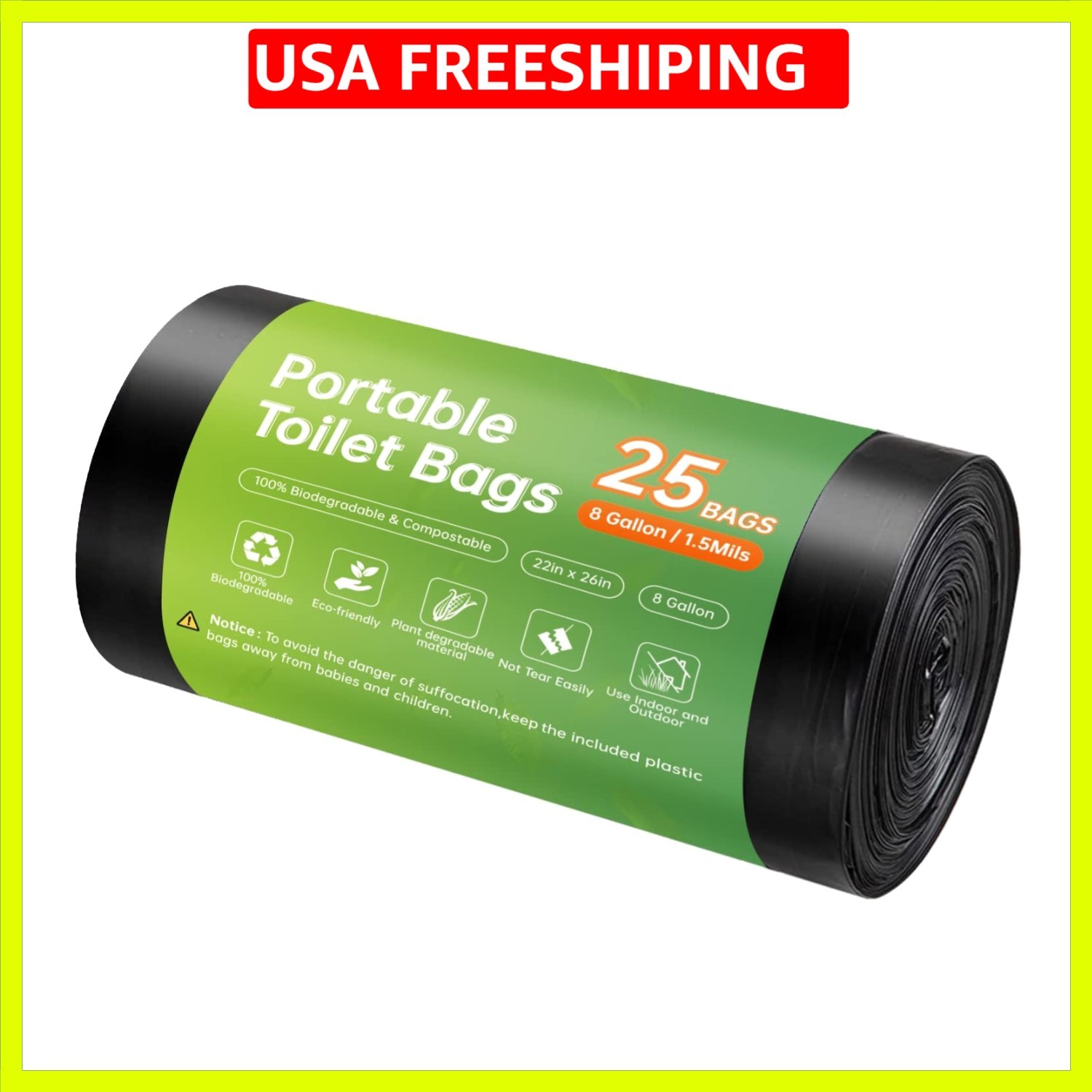 Portable Toilet Replacement Bags, 25 Count 8 Gallon 1.5 Mil Super Thickened C…