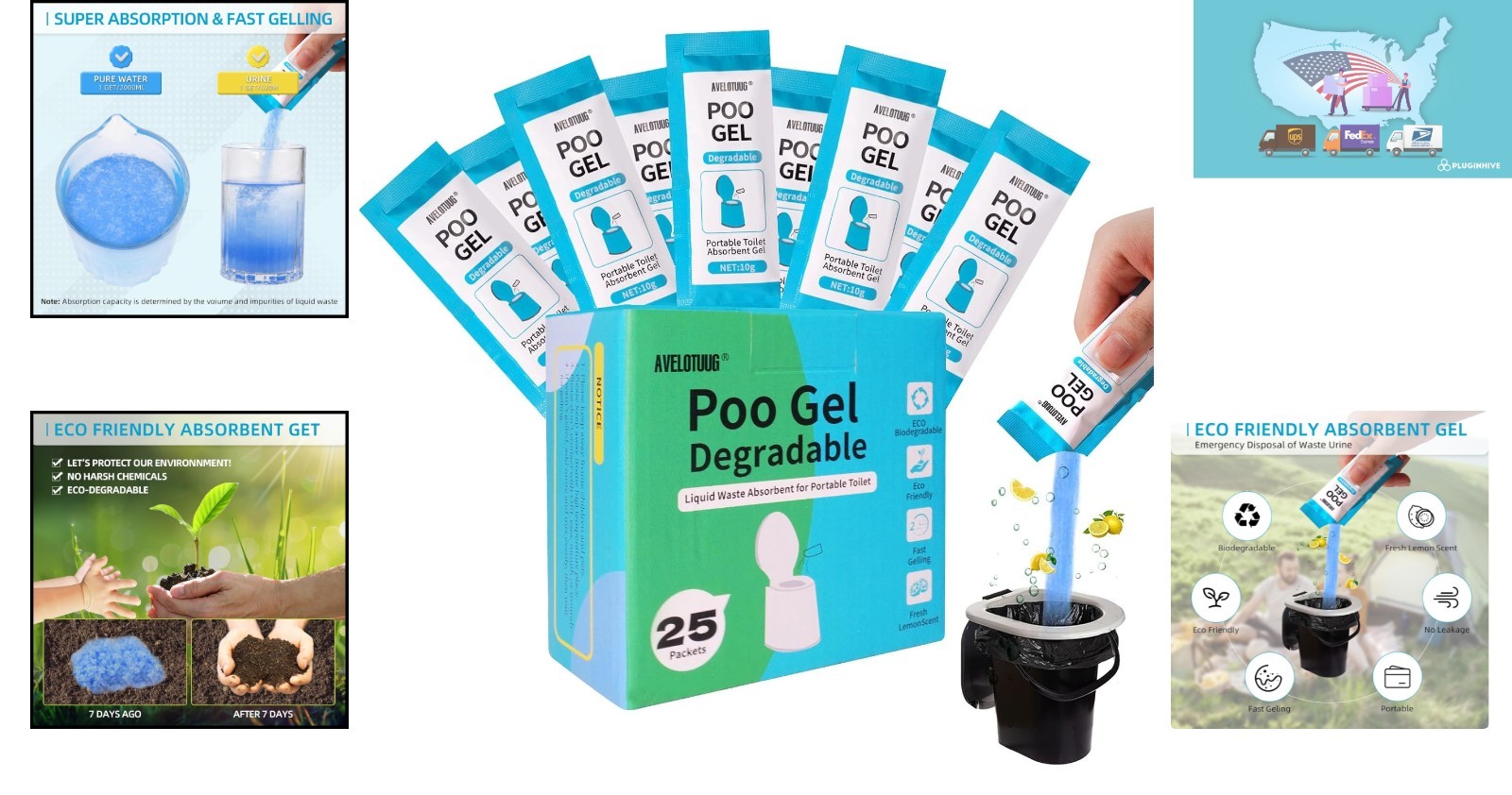 25 Pack Fast-Acting Portable Toilet Gel, Ideal for Camping & Outdoor Recreation