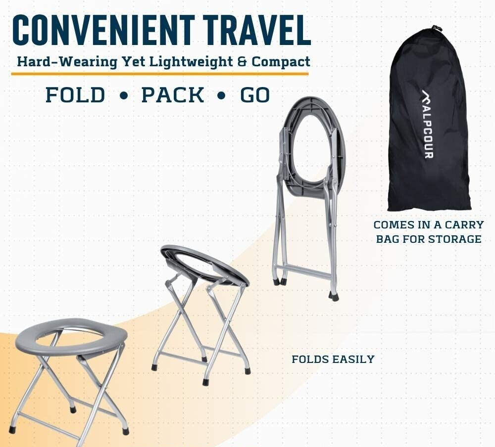 Folding Toilet Seat Portable Commode Potty Chair For Camping Travel Hunting Trip