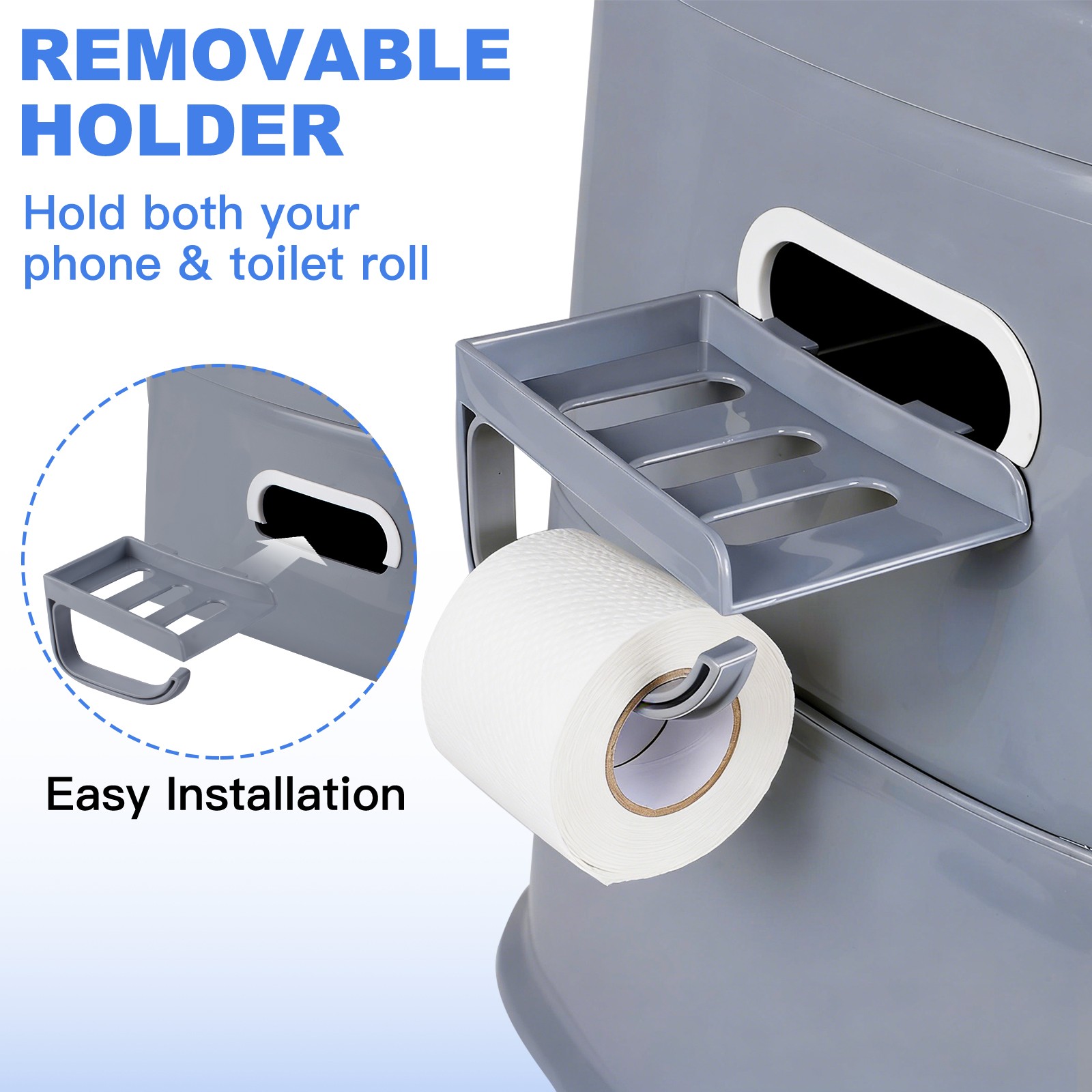 Portable Camping Toilet with Detachable Phone Shelf and Toilet Paper Holder