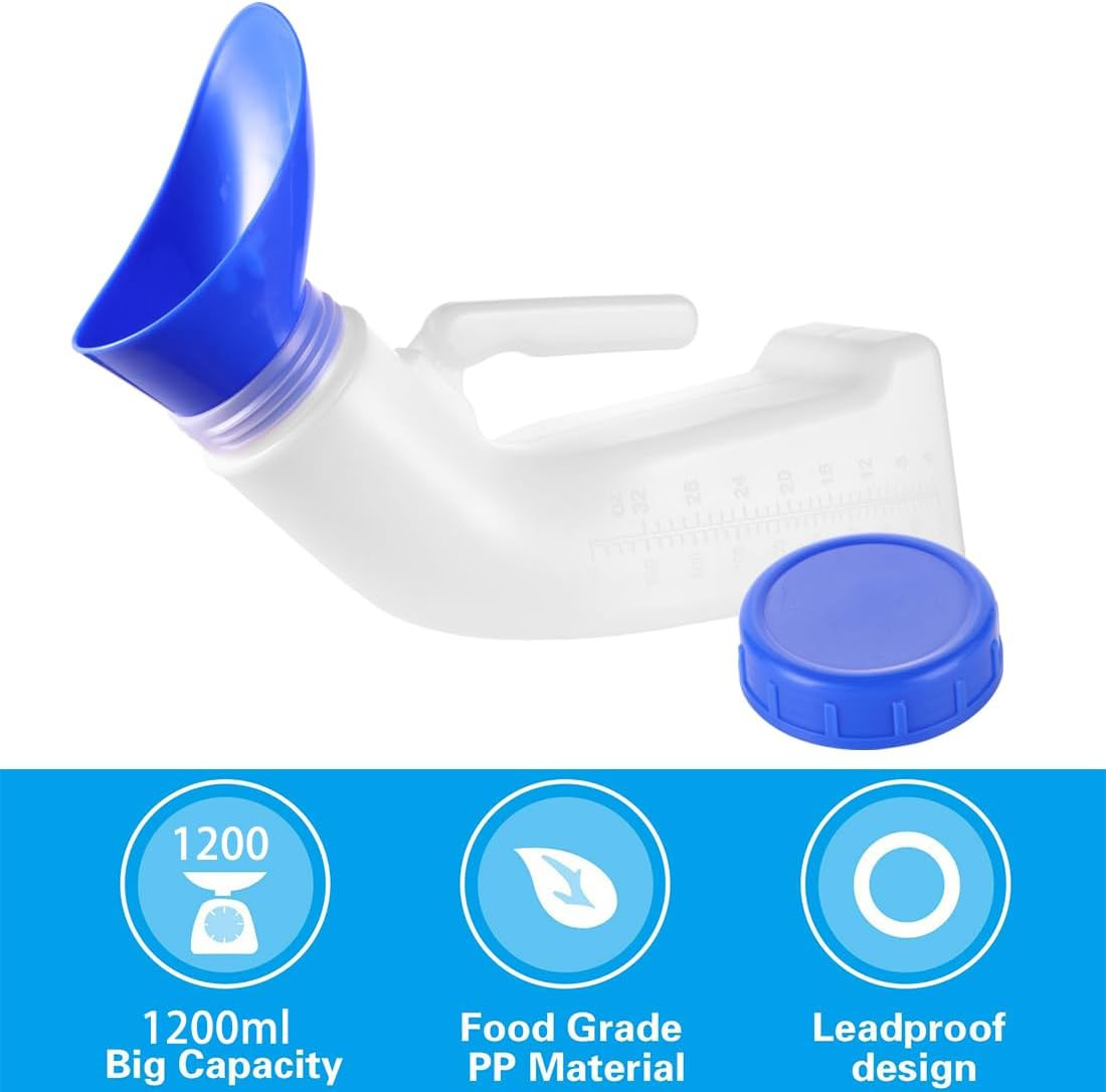 Unisex 1200ml Portable Urinal Bottle Spill-Proof Cap, Female Funnel, Handle, Car