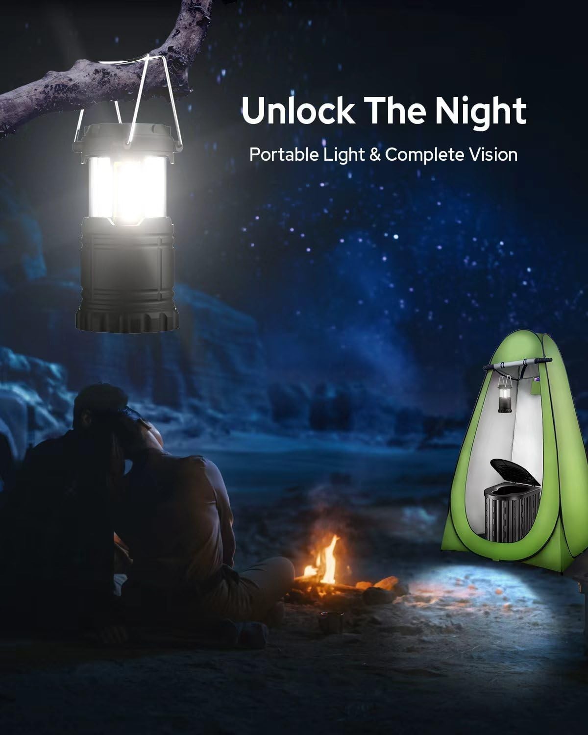 Portable Toilet Kit with Privacy Tent Urine Gel Bags Camping Lantern Outdoor