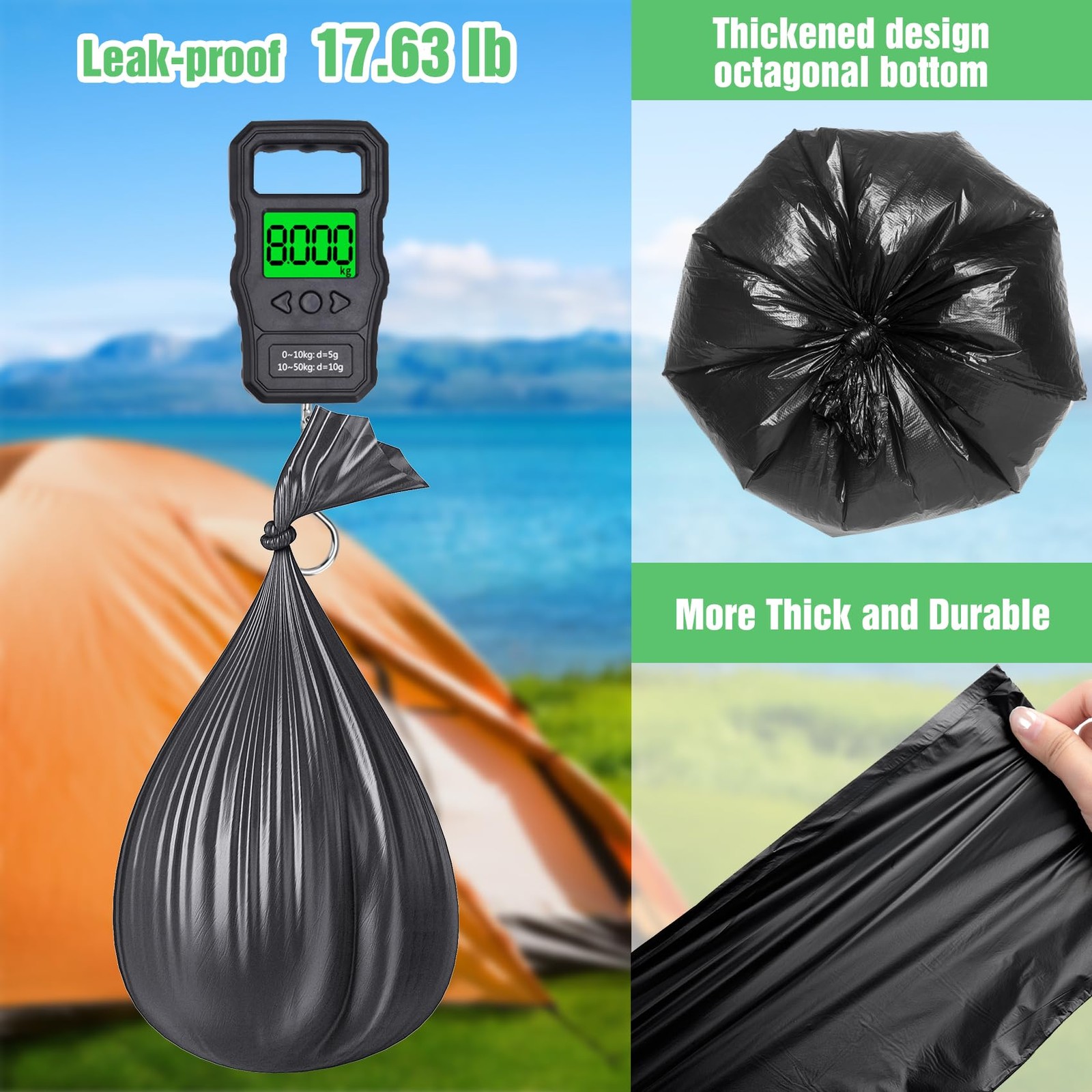 120 Portable Camping Toilet Bags 8 Gallon Emergency Camp Potty Poop Bags for