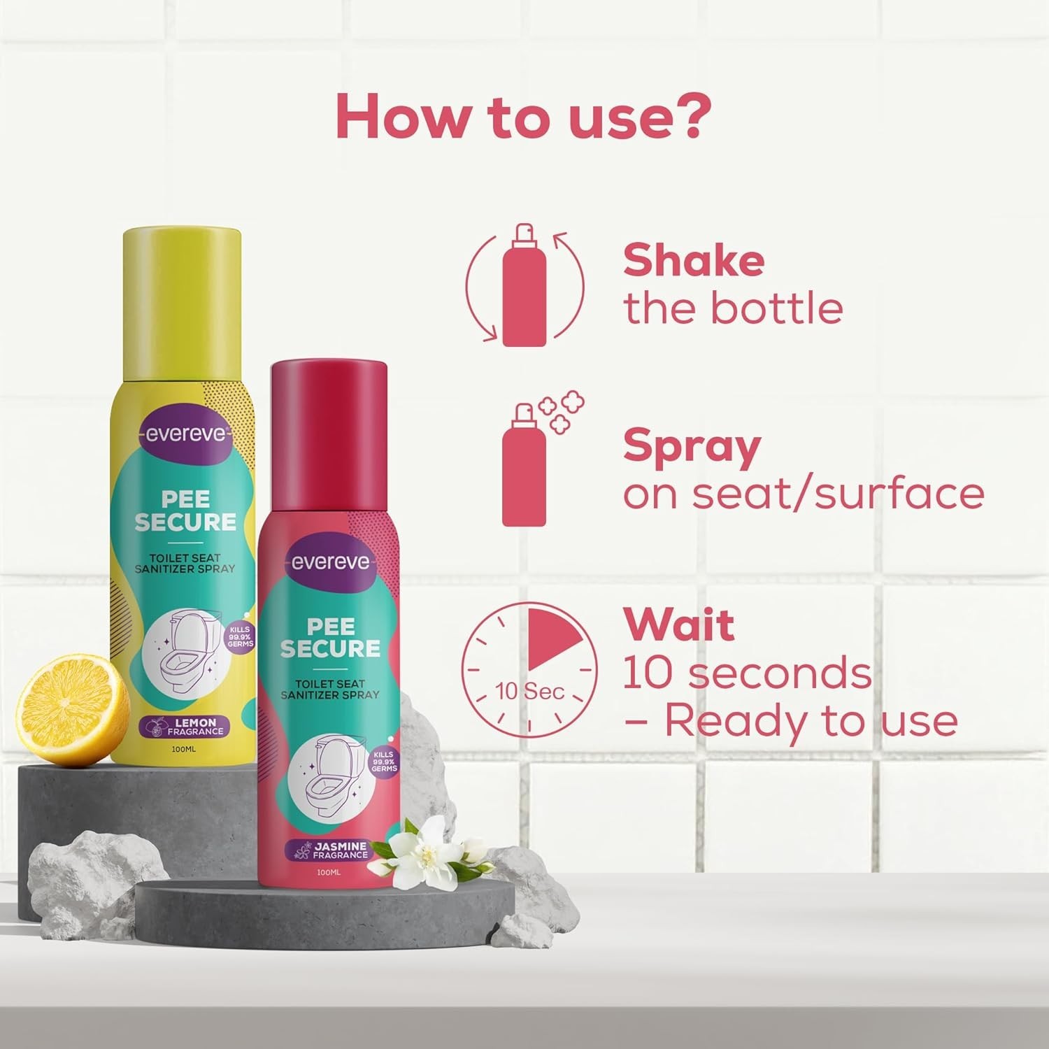 Evereve Pee Secure Toilet Seat Sanitizer Spray Combo, Pack of 2, 100ml