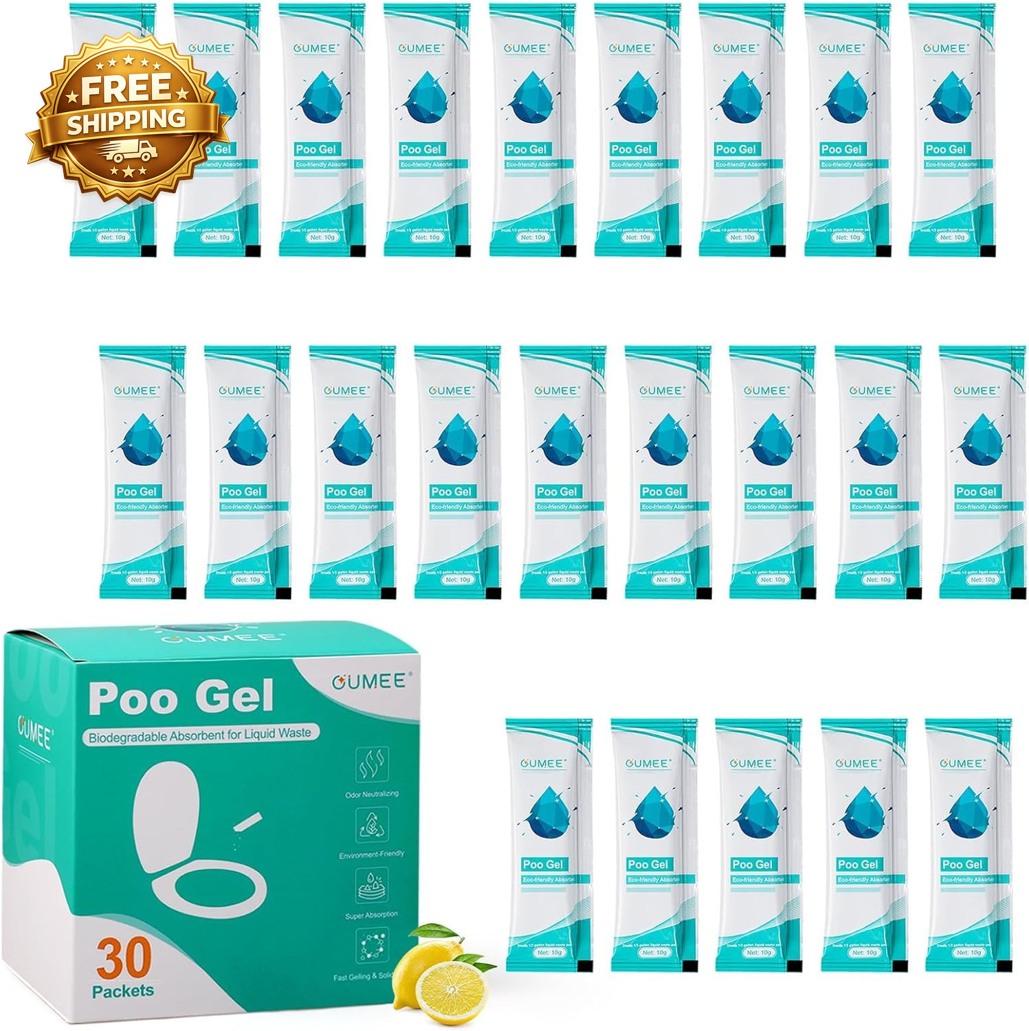30 Pack Lemon Portable Toilet Gel Poo Gel for Potty Camping Toilet Powder Bucket