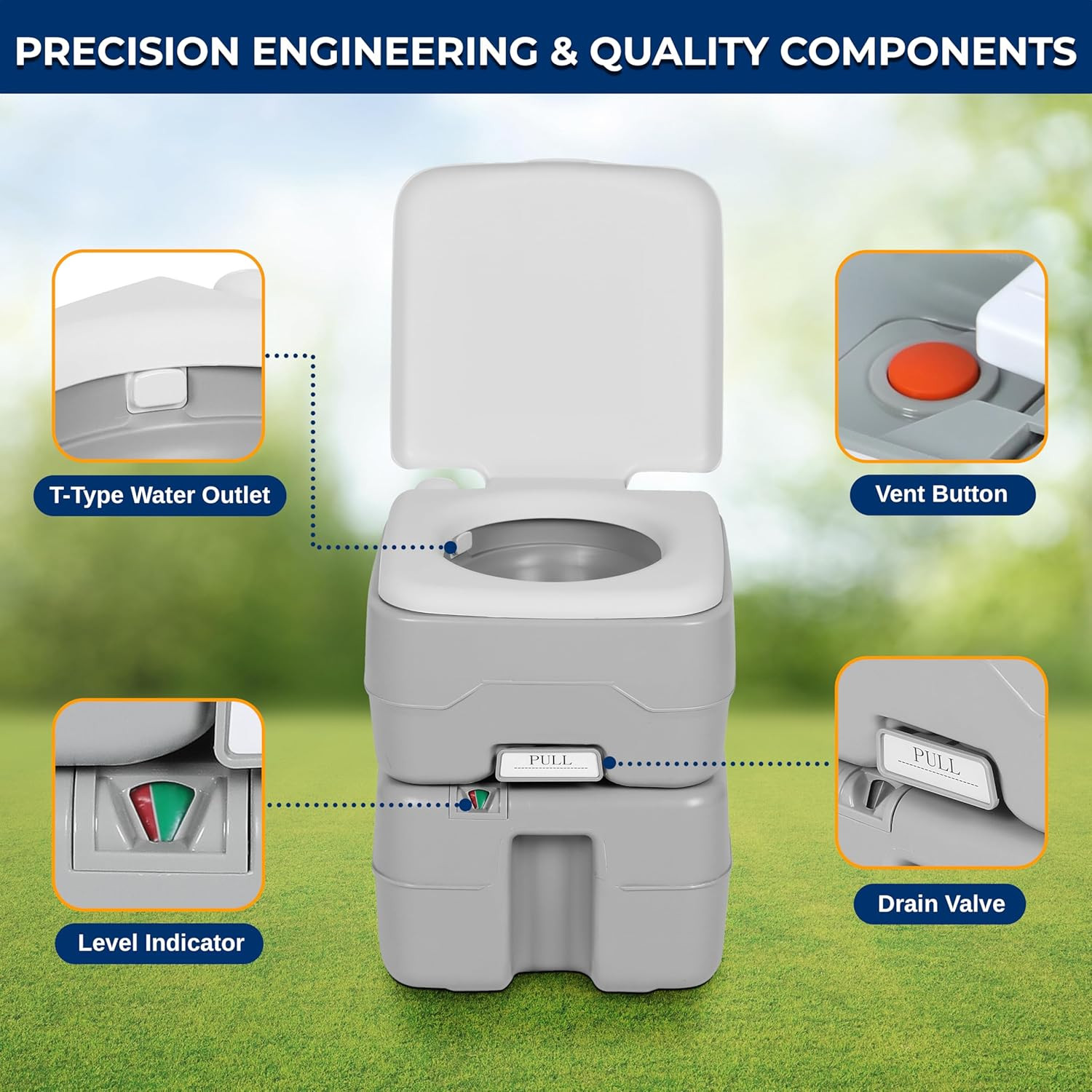 5.2 Gal Portable Camping Toilet for Adults, 100+ Flushes, Porta Potty Camp Toile