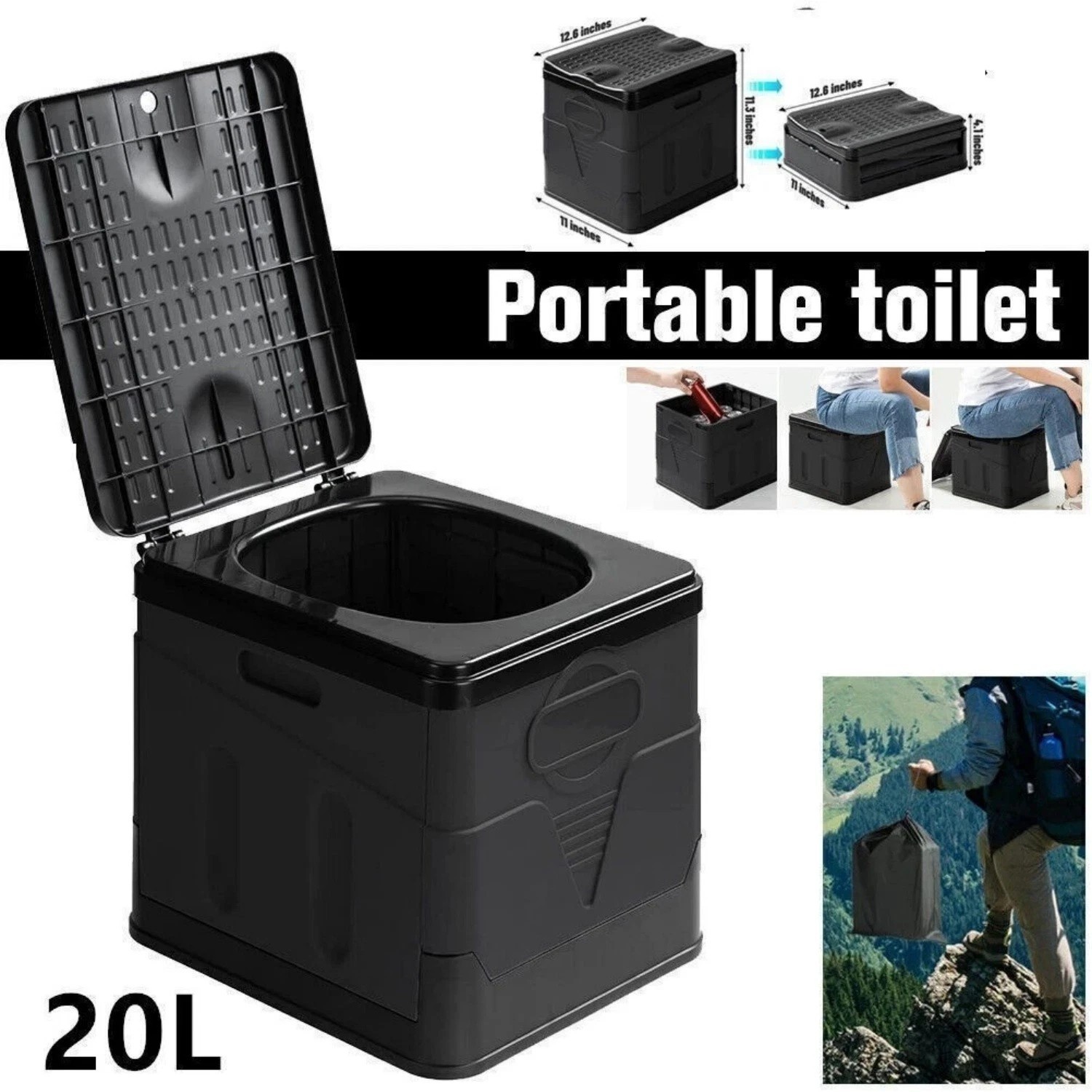 20L Portable Folding Toilet Car Outdoor Travel Potty for Camping Hiking Beach .
