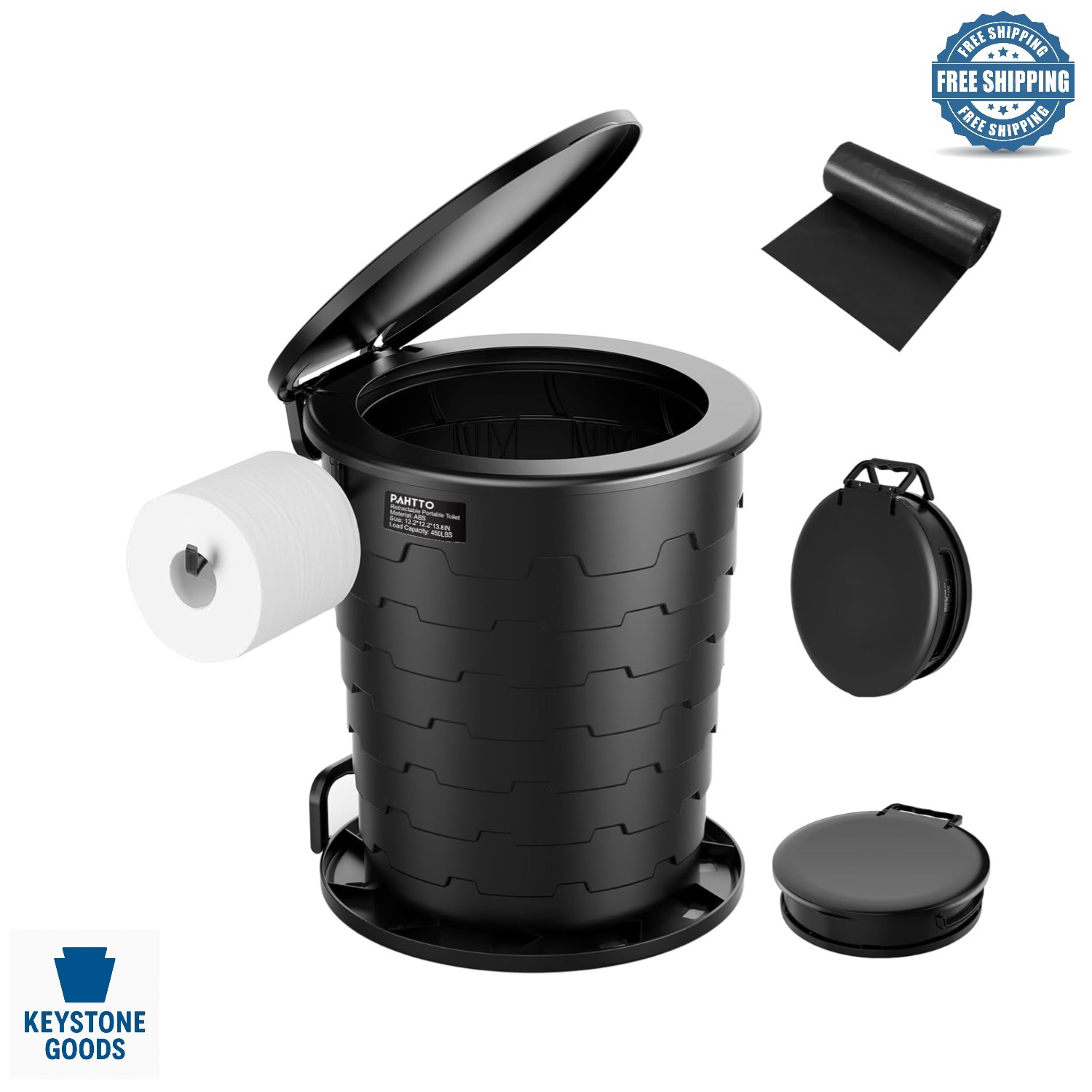 Upgraded Portable Camping Toilet with Adjustable Height & Toilet Paper Holder