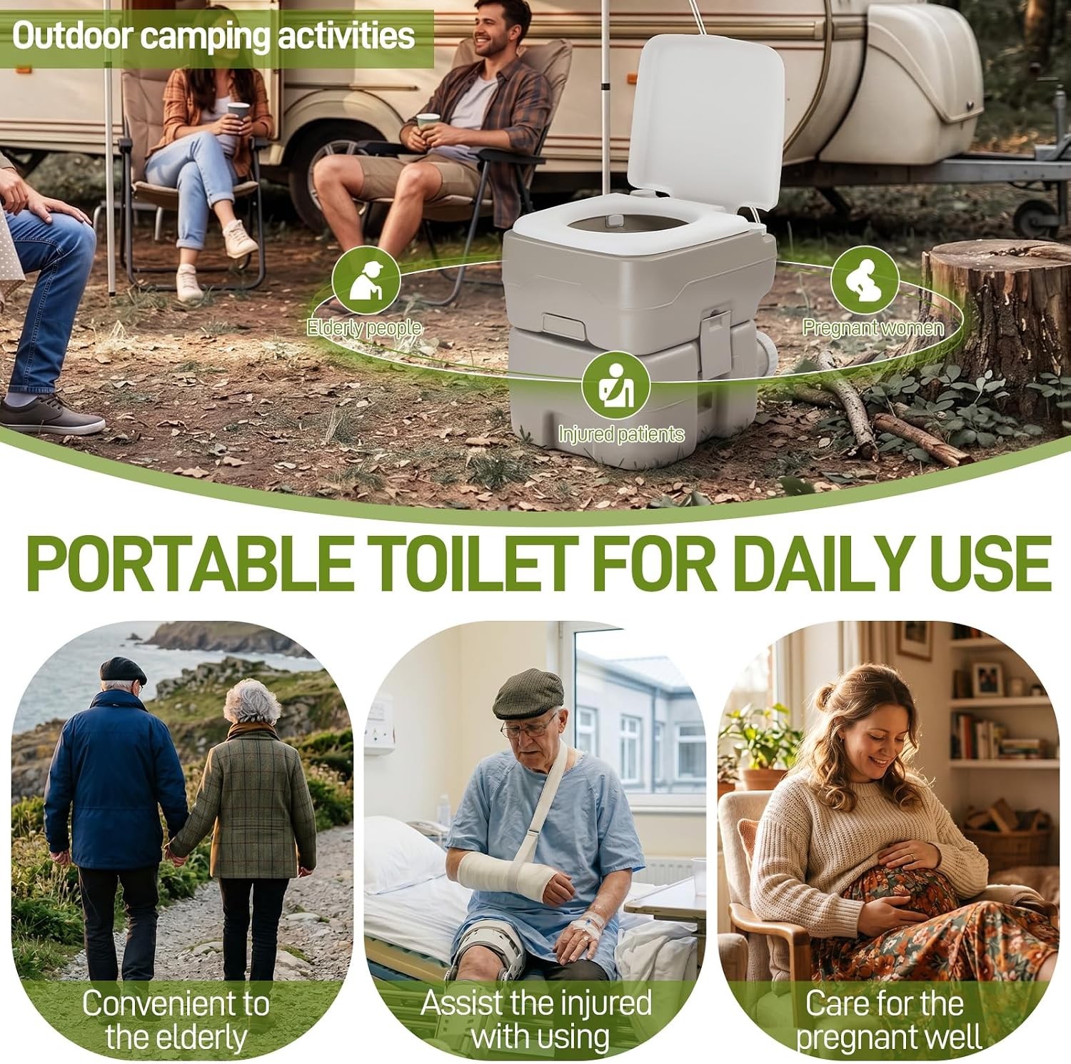 Outdoor Portable Toilet 5.3 Gallon Waste Tank Porta Potty W/ Pressure Pump