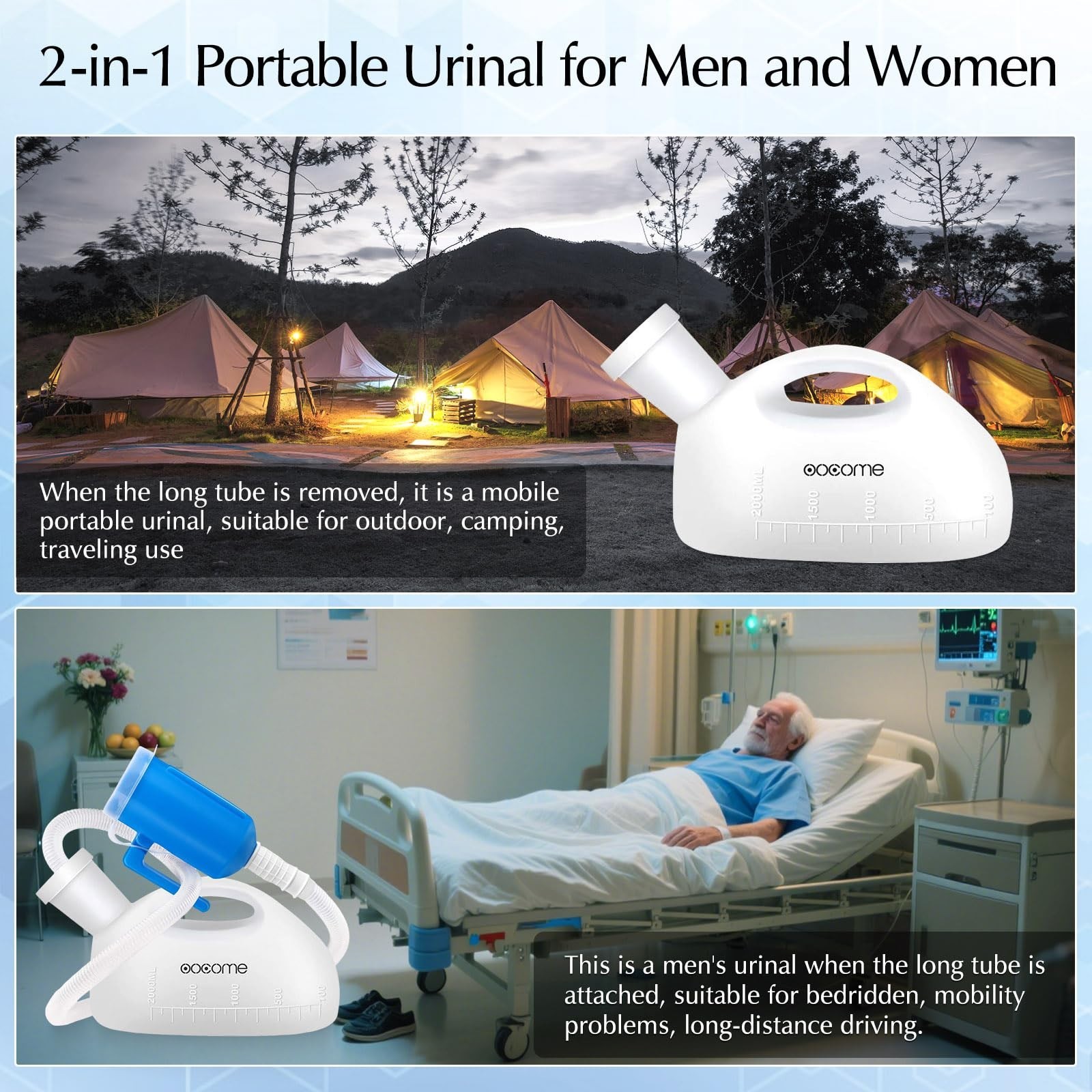Portable Male Urinal Bottle – Spill Proof, Reusable 2000ml, Camping Toilet with