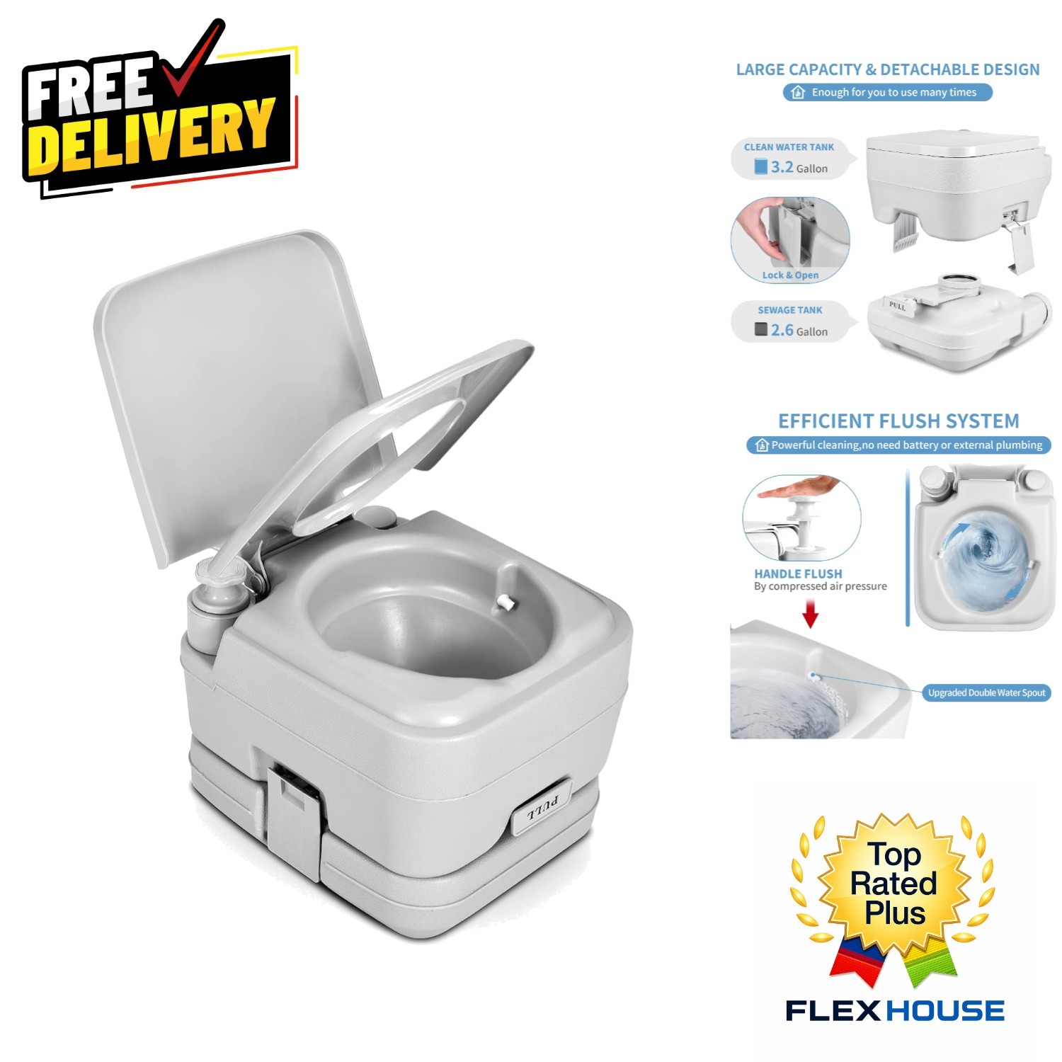 Lightweight RV Toilet with 2.6 Gallon Tanks – Perfect for Camping & Adventures