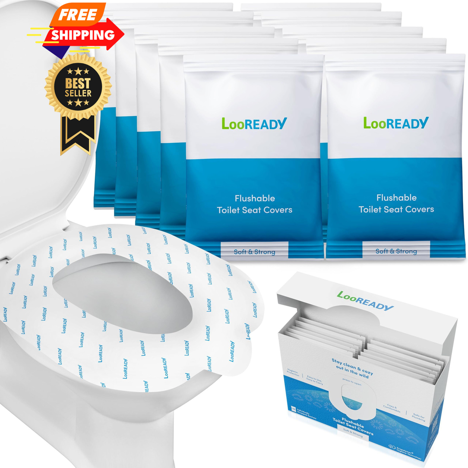 Toilet Seat Covers Disposable Flushable – Regular Size (16×19”) – White