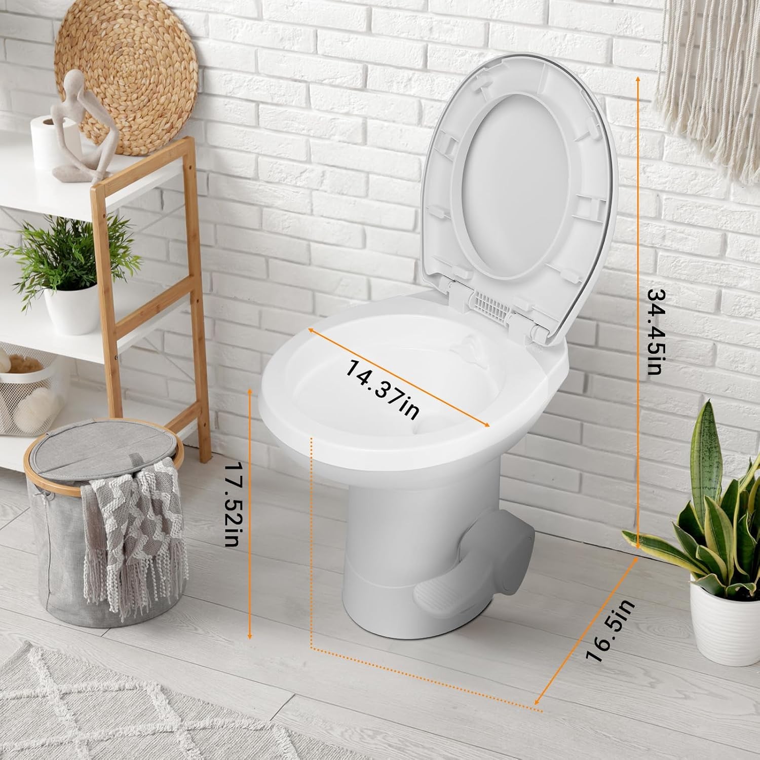 RV Toilet Gravity Flush Toilet W/ Foot Pedal Flush Standard Height Gravity