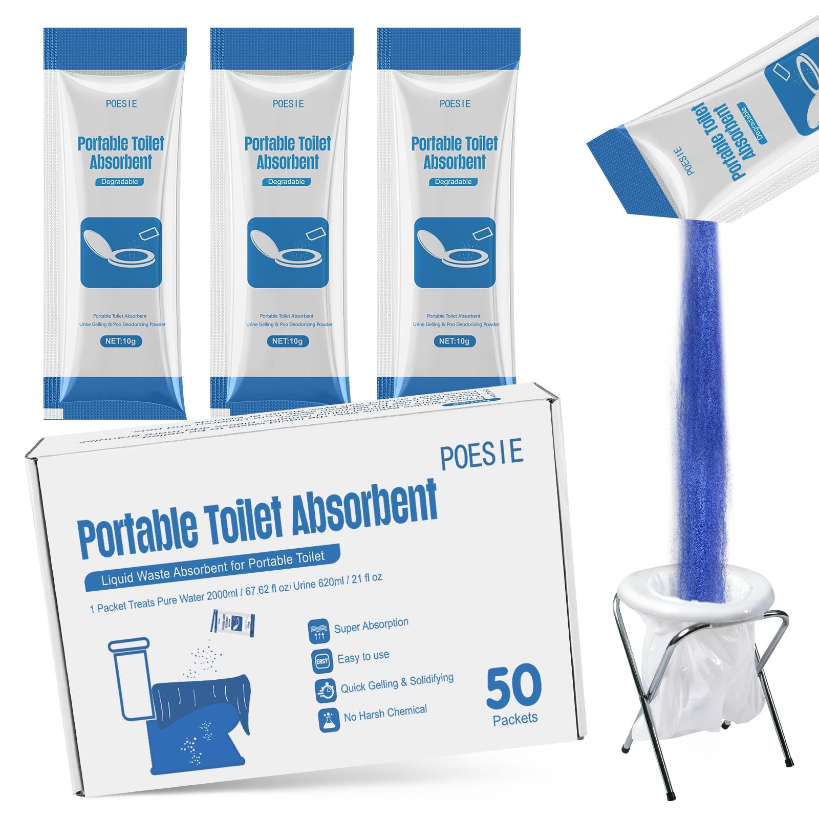 50 Packets Poo Urine Powder for Portable Toilet Absorbent Gel for Outdoor Rec…