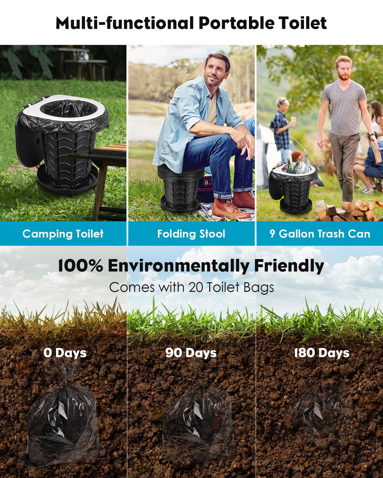 Portable Toilet for Adults, Adjustable Height Camping Toilet, Outdoor Emergen…