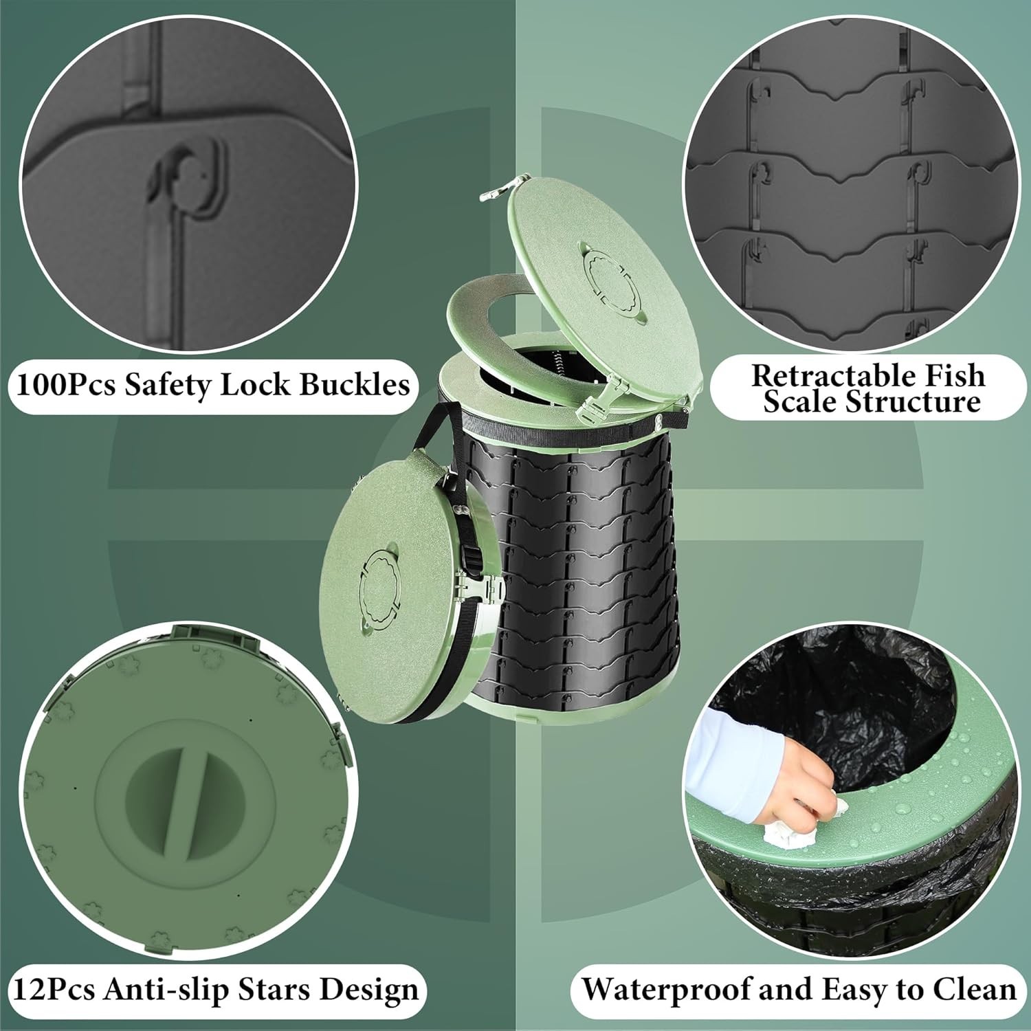 XXL Portable Toilet for Camping,880lbs Capacity,19.7″ H Adjustable Outdoor Toile