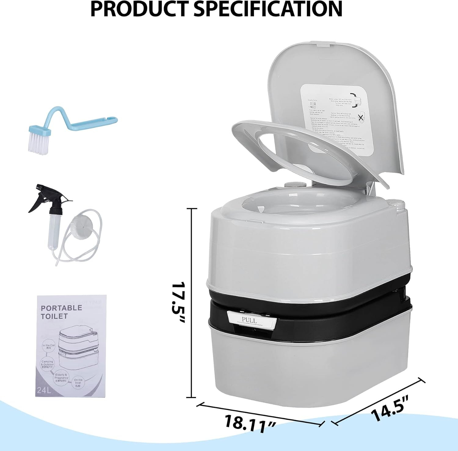 6.4 Gallon Waste Tank Portable Toilet for Camping RV Boating Fishing Indoor Outd