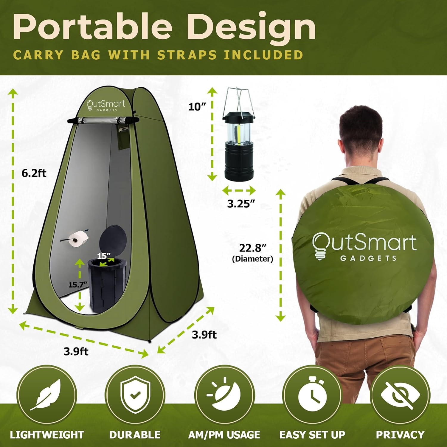 Outdoor Portable Toilet Set for Adults with Camping Night Lantern, Folding XL To